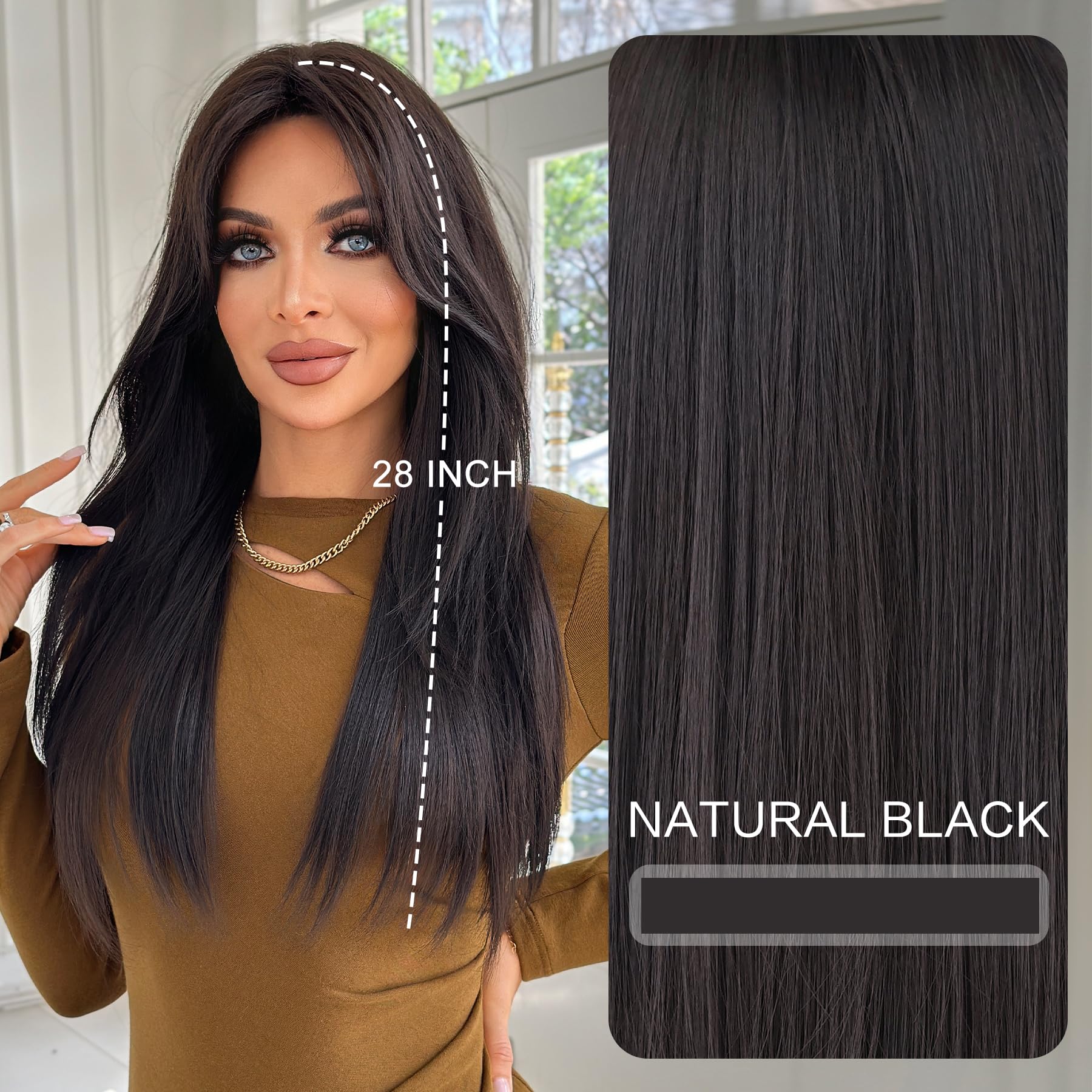 Amazon.com : 7JHH WIGS 28in Natural Black Long Straight  display picture 1