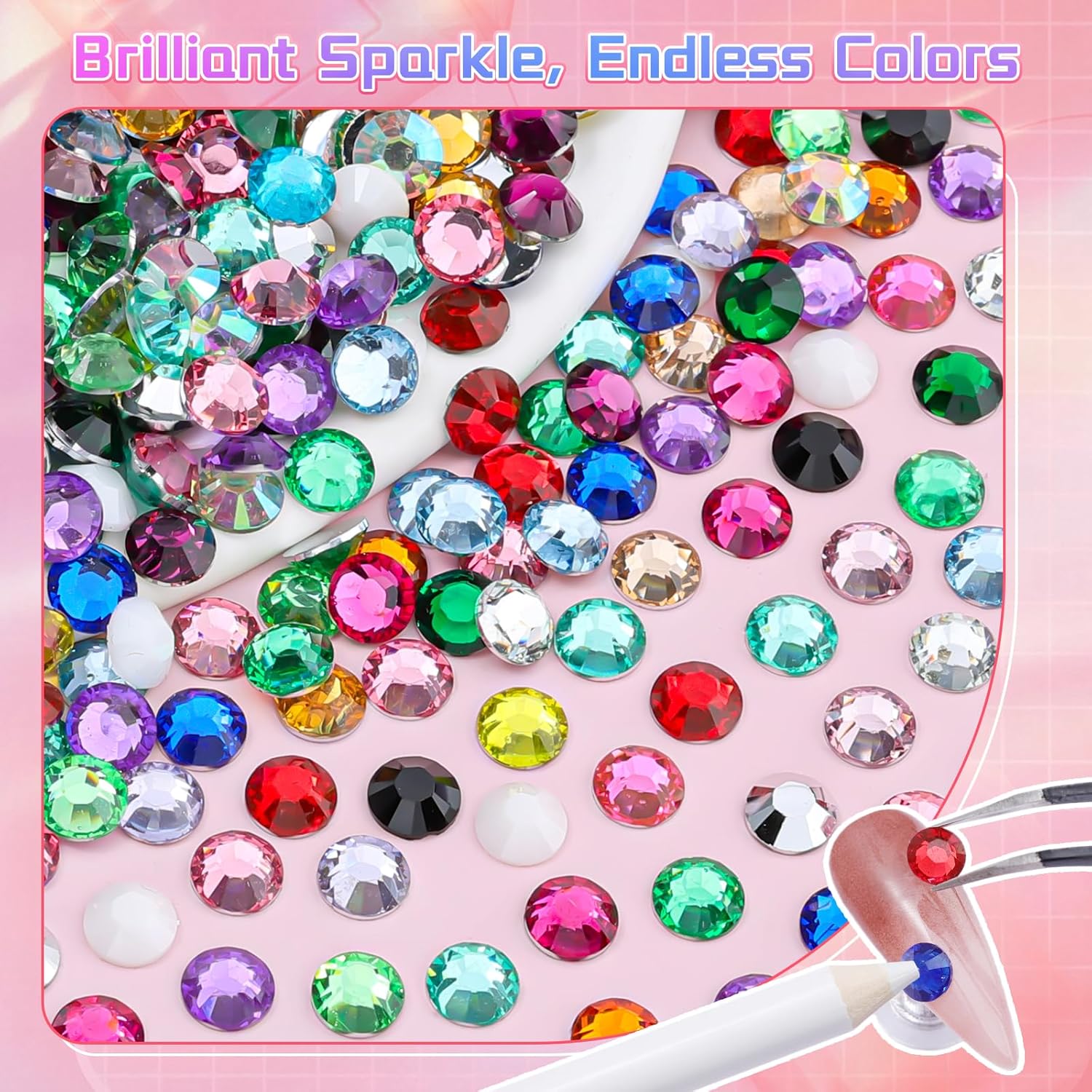 24000Pcs 3mm Resin Rhinestones for Bedazzling, Pink Red Black Flatback Gems for Crafting, Bedazzler Kit with Rhinestones Tools & B7000 Jewelry Glue for DIY Clothing Shoes Tumblers Fabric Nail Art