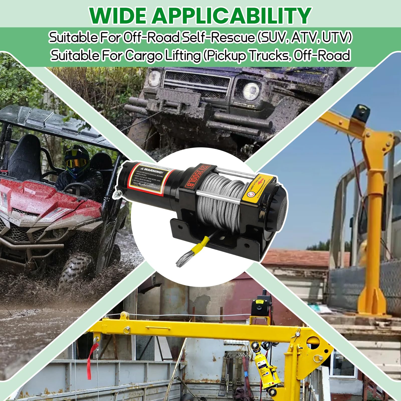 Verricello Elettrico 3500lb/1588kg, Verricello Elettrico 12V con Telecomando Wireless e Manuale, Motore in Rame Impermeabile Perfetto per il Recupero Autonomo di Veicoli Off Road Leggeri