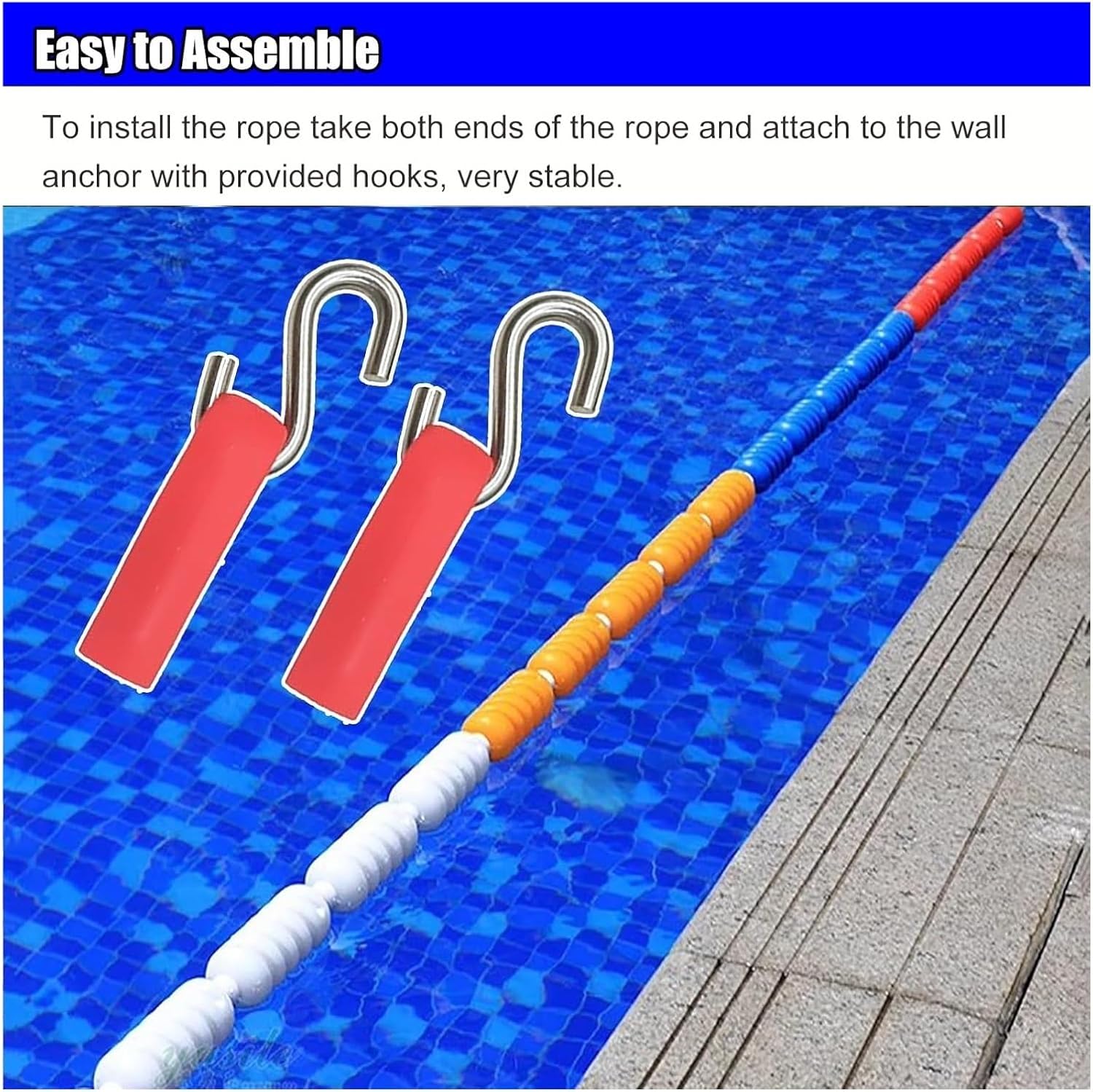Pool Rope，Pool Safety Rope， Floating Lane Divider Ropes Pool Floating Rope for Shallow Deep End Swimming Pool Safety Marker Line(9cm Diameter,20ft(6.1m/240in))