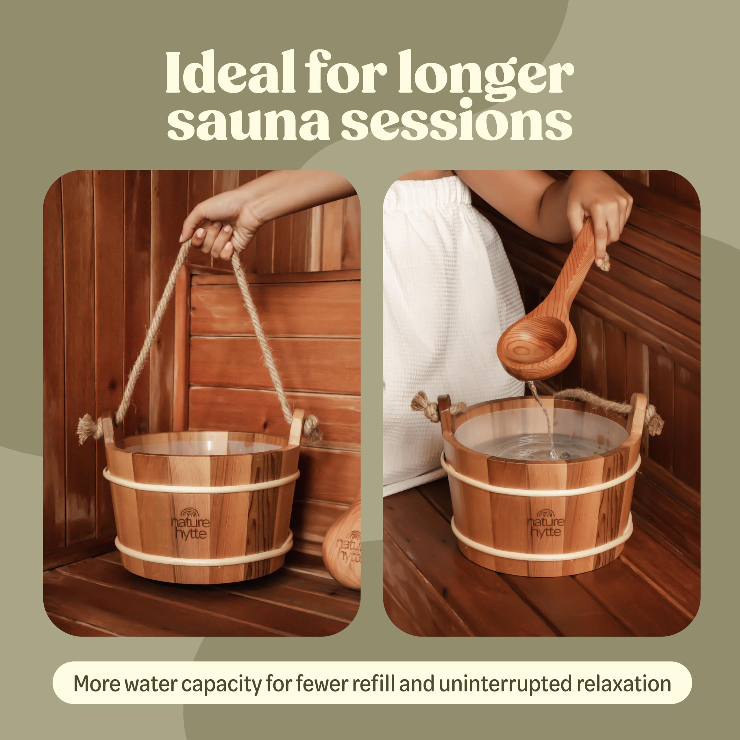 Juego de cubo y cucharón de cedro rojo para sauna de 6 L (1.6 galones), mango de cuerda natural, madera de cedro rojo de alta calidad, aroma natural, elegante embalaje listo para regalo