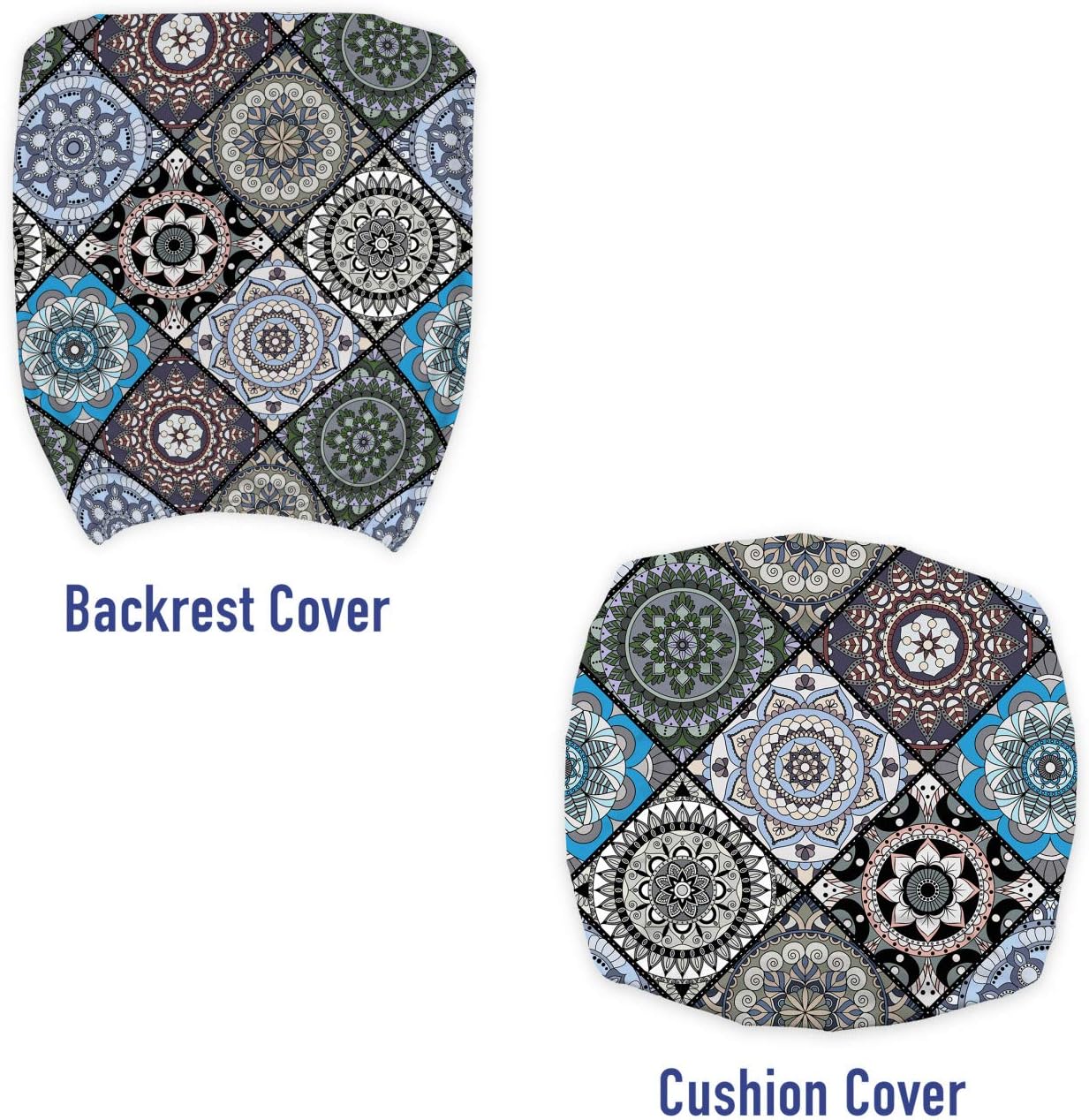 Ambesonne Moroccan Office Chair Slipcover, Detailed Flower Designs with Checkered Pattern and Antique Cultural Inspirations, Protective Stretch Decorative Fabric Cover, Standard Size, Blue Grey
