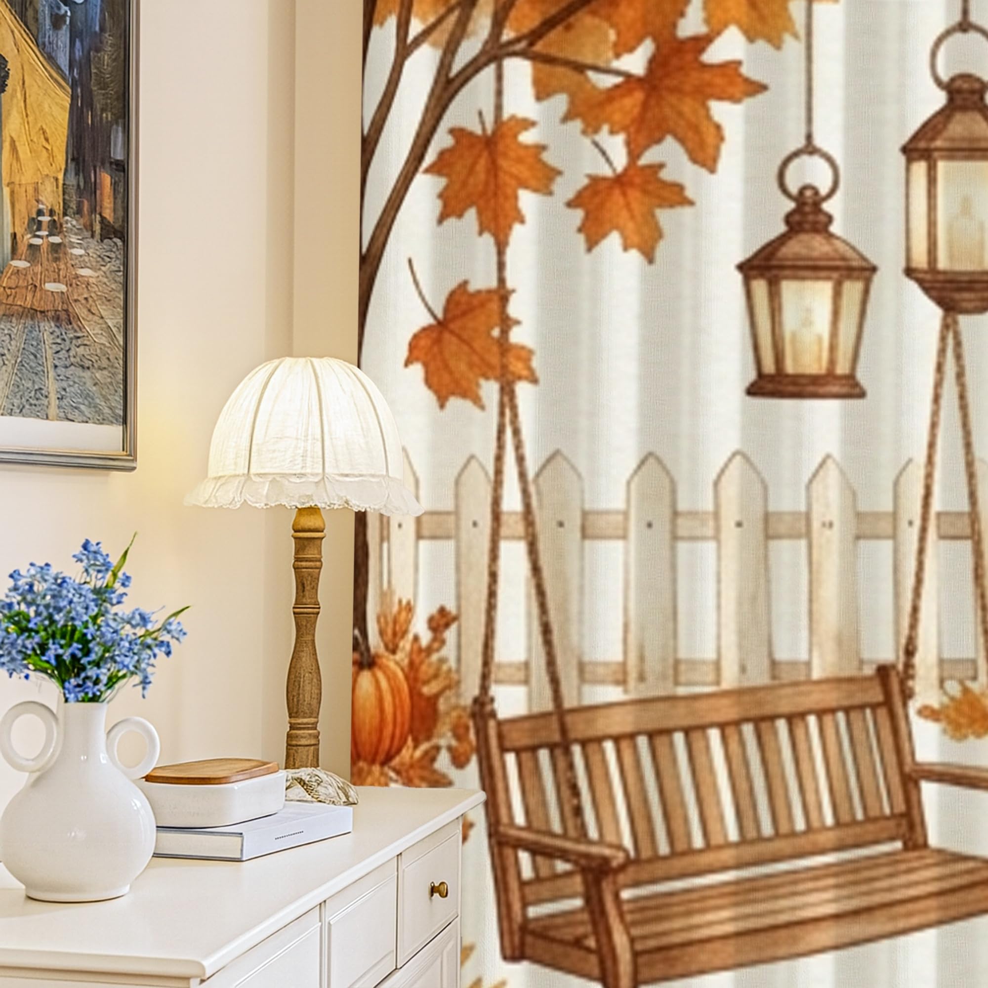 Rideaux occultants motif feuilles de lanterne pour masquer la lumière du jour