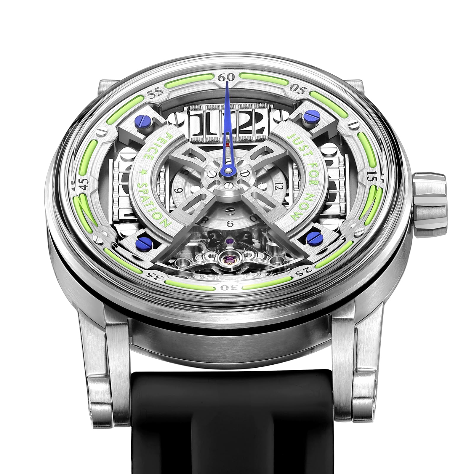 FEICE Skelett Automatik Analog Herrenuhr mit Silikonarmband aus Edelstahl Ø44 mm FM501
