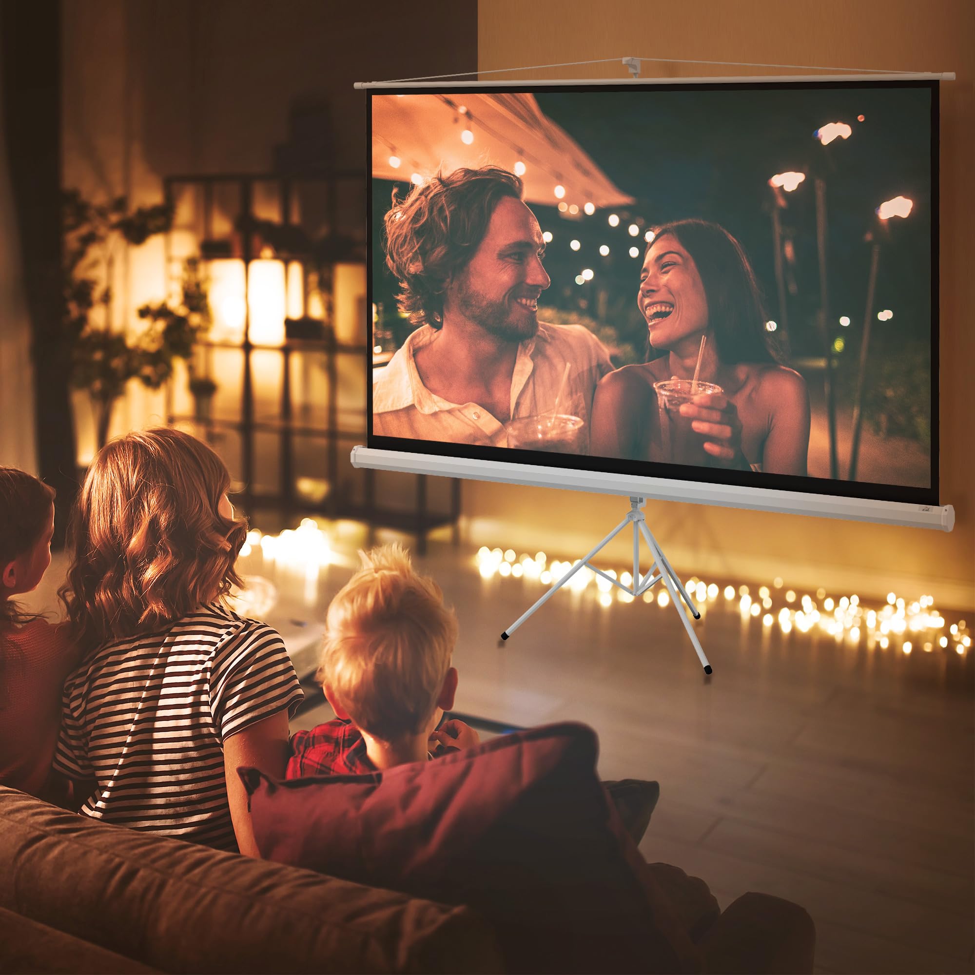 HOMCOM Telo Proiettore da 100 Pollici 4K HD Formato 16:9 con Treppiede Pieghevole e Altezza Regolabile, Schermo Proiettore Portatile, Grandangolo di 160 Gradi, per Casa, Home, Cinema, Esterno, Bianco