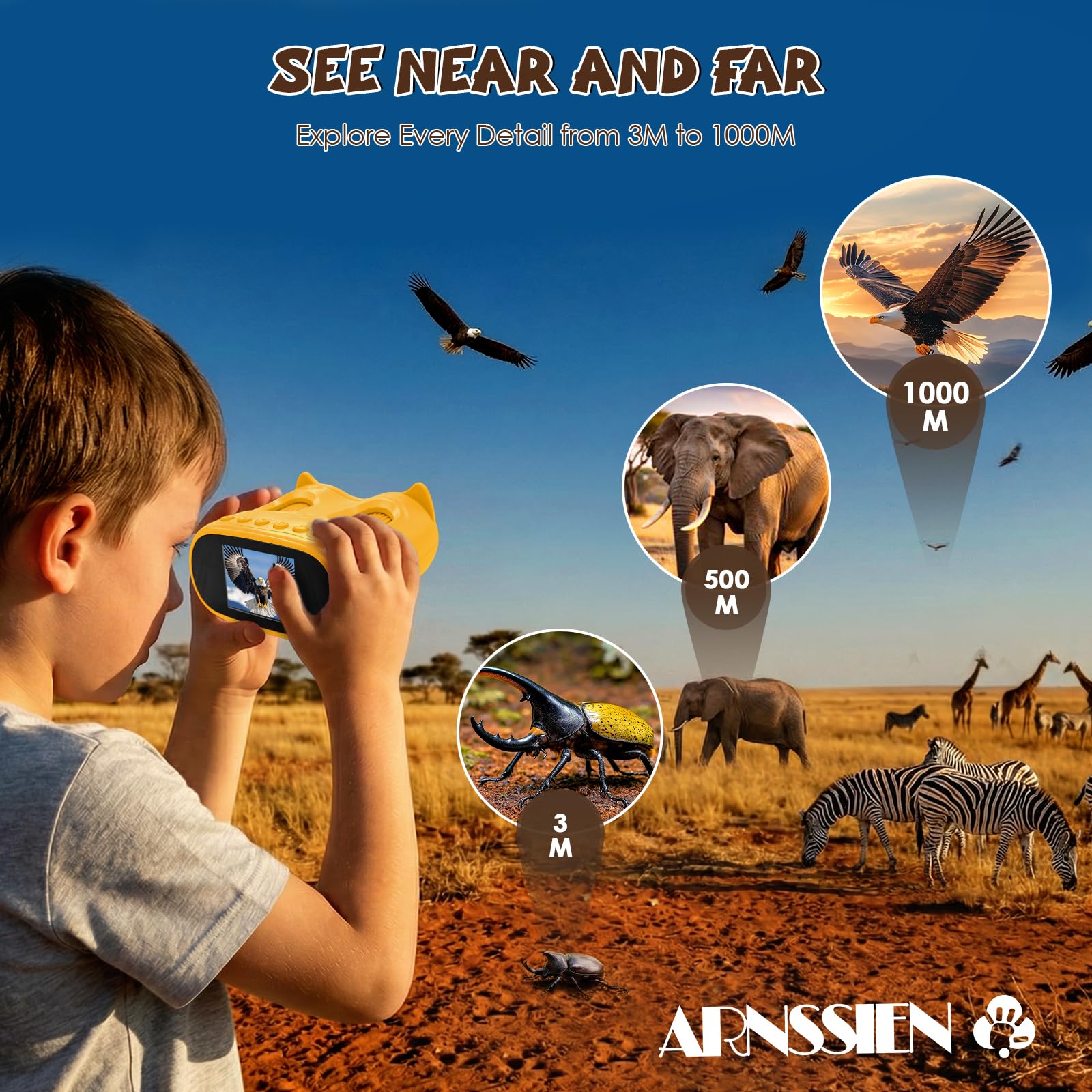 ARNSSIEN 2-in-1 digitales mikroskop für Kinder & Teleskop,1000X Kinder mikroskop Outdoor,1080p Foto/Video,Micro Macro Forscher, Geschenke Mädchen Jungen 6-10 Jahre,Inskam387