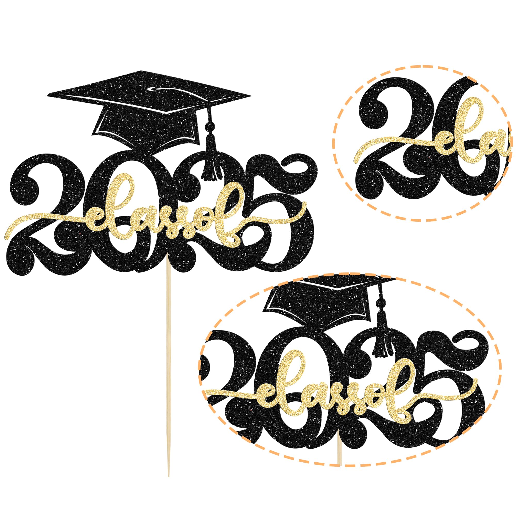 Gyufise 1Pcs Class of 2026 Cake Topper Glitter Congrats Grad Cap 2026 Graduation Cake Pick for 2026 Graduation Theme High School Boys Girls Graduate Party Cake Decorations Supplies Gold - Image 3
