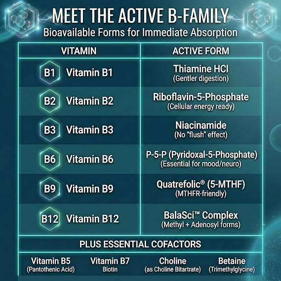 Approved Science Methylated B Complex Full Bioactive Vitamin B Complex - Folate (5-MTHF), Methylated Vitamin B12, P5P Methylation Support Choline, Betaine - 60 Capsules - Pack of 3