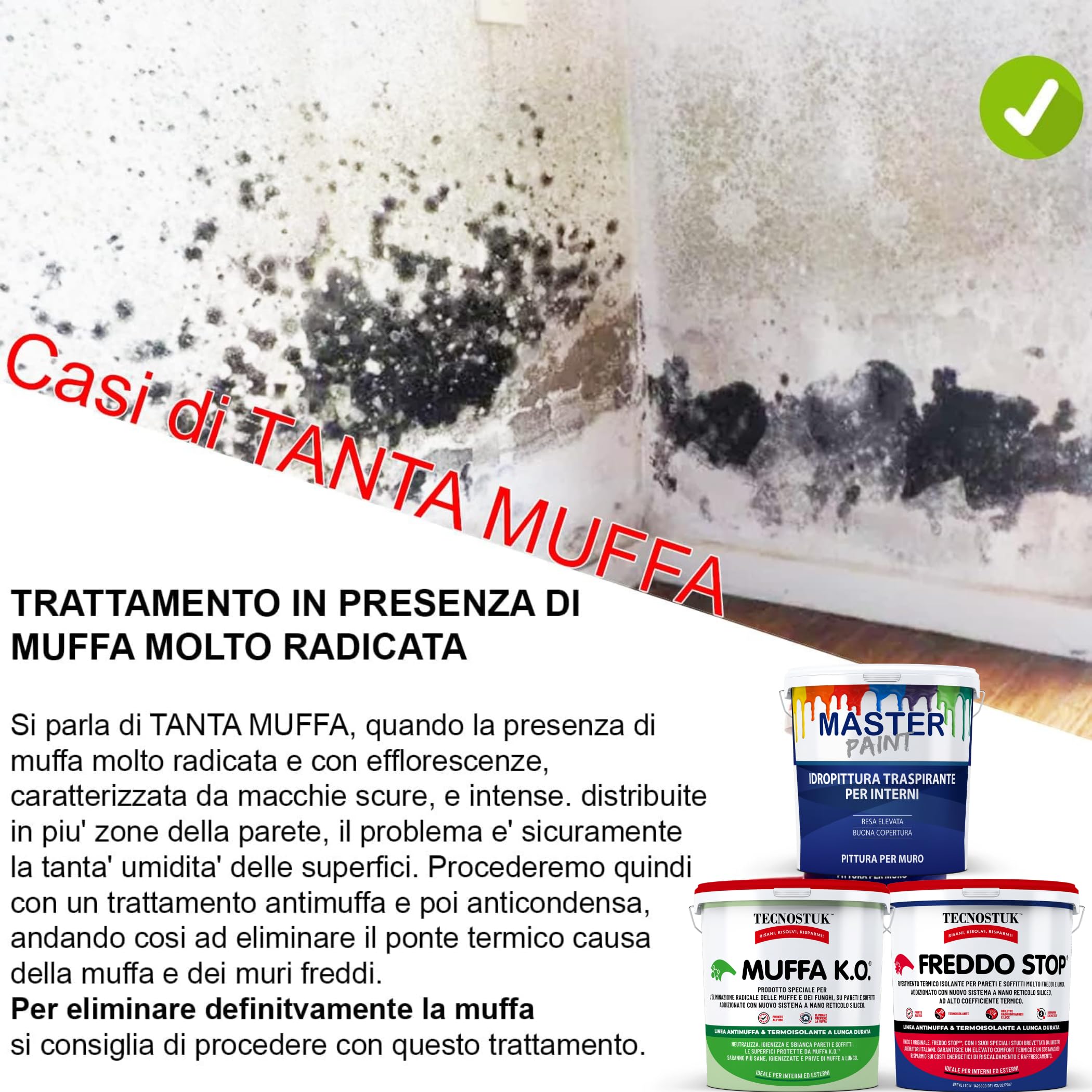 MASTERBRICO Kit Antimuffa per Muri interni con Pittura Bianca - Kit Muffa ko Freddo, Stop Master Paint, Pittura Antimuffa per interni (TANTA MUFFA)