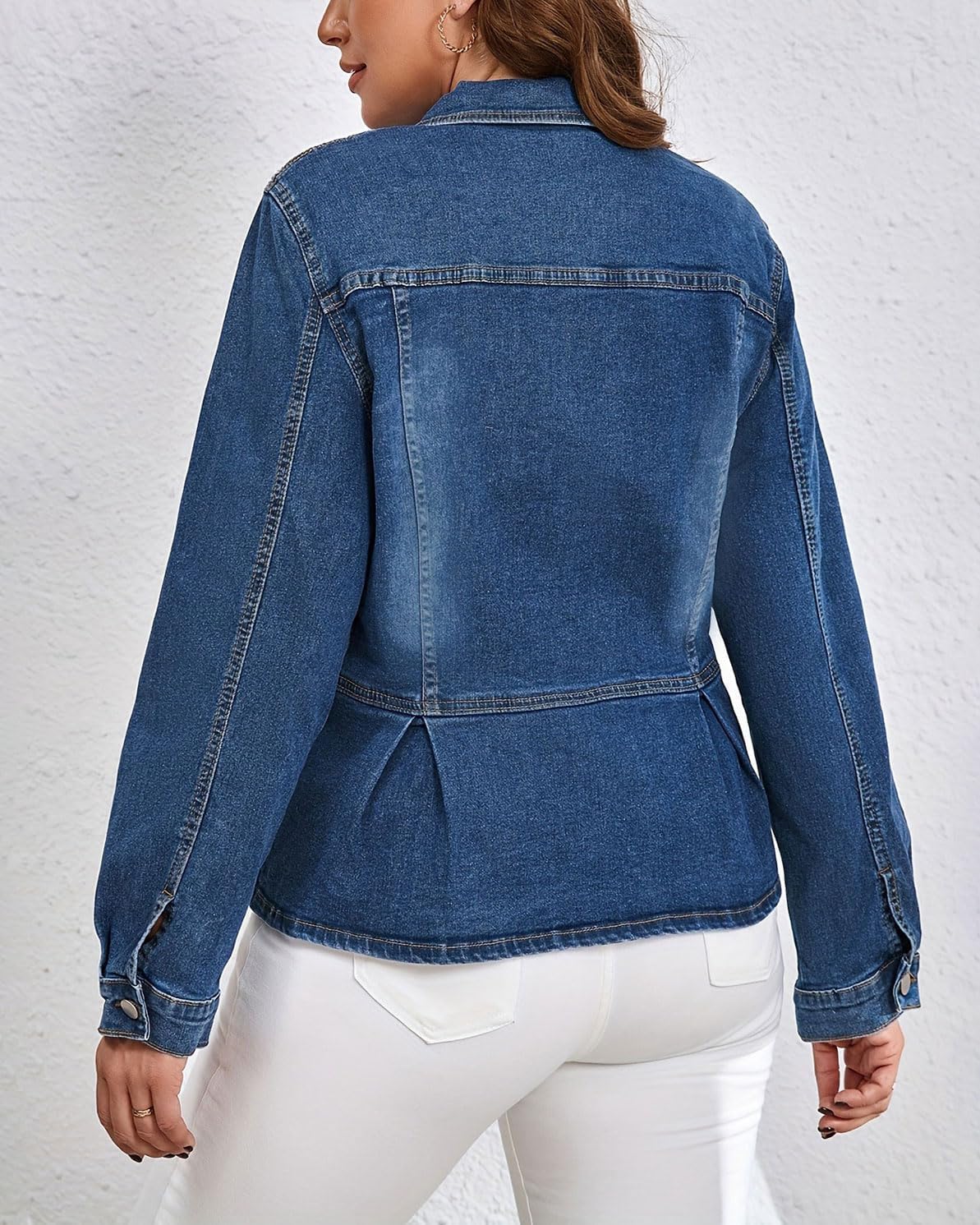 chouyatou Women's Peplum Denim Jacket Long Sleeve Button Down Ruffle Hem Jean Jacket Coat