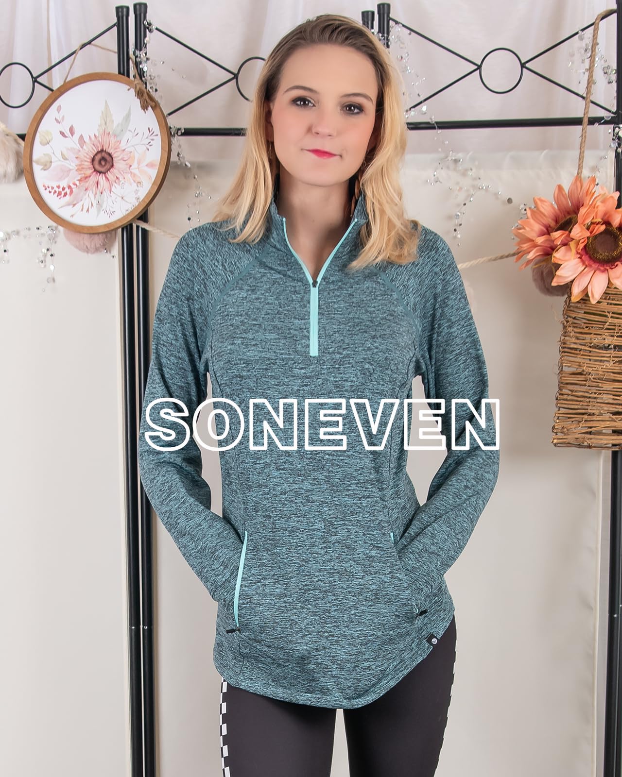 Soneven Damen Fleecepullover Stehkragen Hoodie Mit 1/4 Zip Pullover Sweatshirt Langarmshirt Oberteile Pulli für Herbst Winter