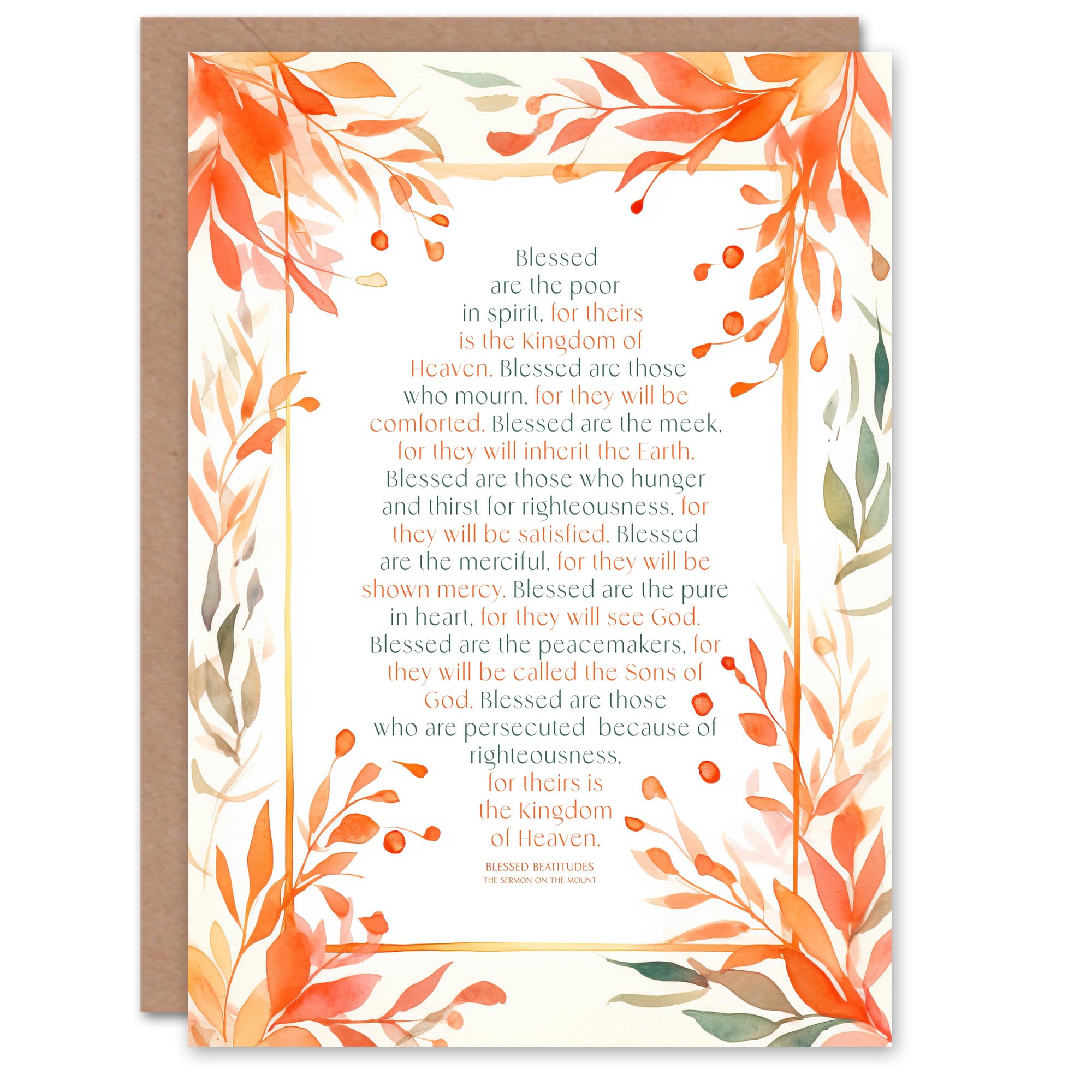 Artery8 Christian Birthday Card Beatitudes Sermon on the Mount Matthew Gospel Orange Blank Card For Him Or Her
