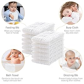Lovely Care 24 Pack Muslin Burp Cloths 100% Cotton Muslin Cloths Large 20\'\'x10\'\' Extra Soft and Absorbent Baby Burping Cloth - White