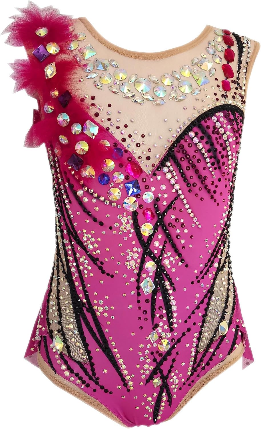 Girls Women Rhythmic Gymnastics Leotards Handmade Purple Spandex Quality Diamonds Figure Skating Dress