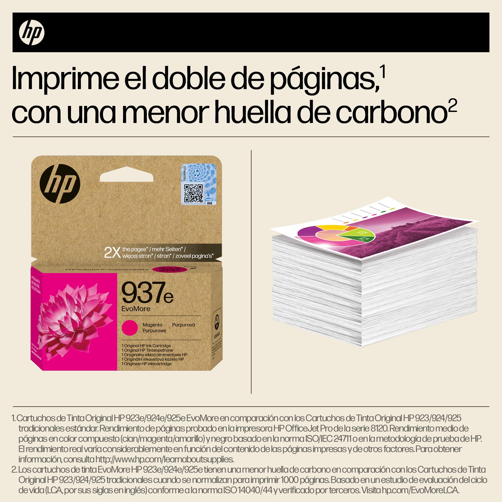 HP 937e Magenta, Cartucho de Tinta Original, EvoMore, Alta Capacidad | Compatible con impresoras OfficeJet Pro Serie 9100 y 9700, 1650 páginas (4S6W7NE)