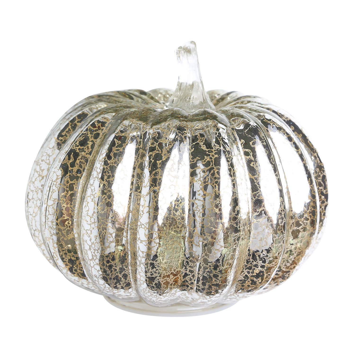 Ausuky Silver Vintage Halloween Lantern Pumpkin Tabletop Festival Decor Led Glass Glowing Lamp Party Supply ( 16.3 * 14Cm)