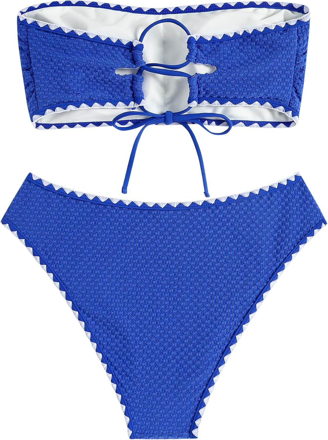 SOXE XL ...ZAFUL Women's High Cut Bandeau Bikini Set Strapless Solid Color 2 Pieces Bathing Suit Swimsuit