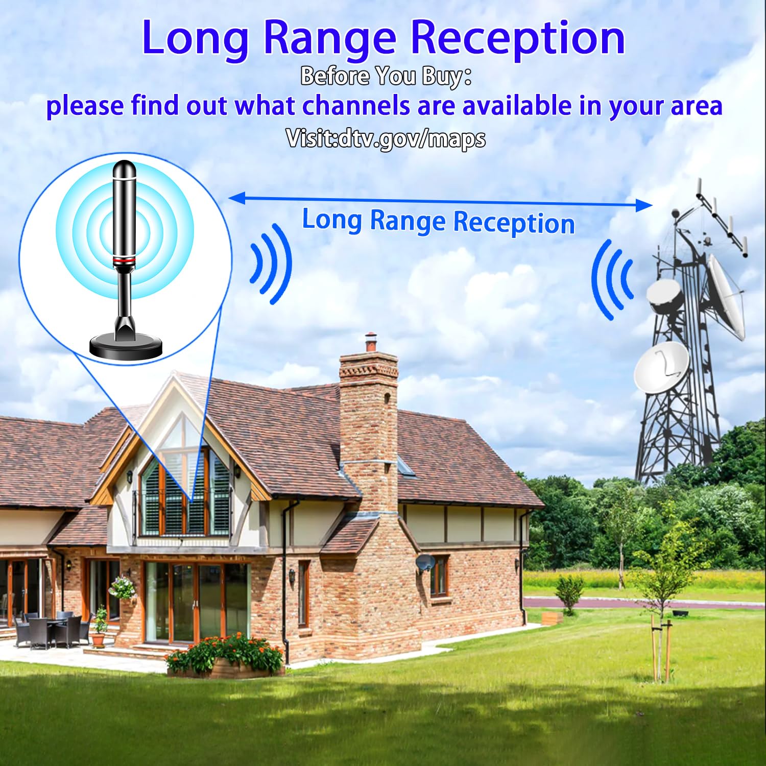 Antenna TV per Smart TV da interni, antenna digitale per canali locali, supporto 4k 1080p con forte base magnetica, ricezione a lungo raggio per TV vecchi/HD