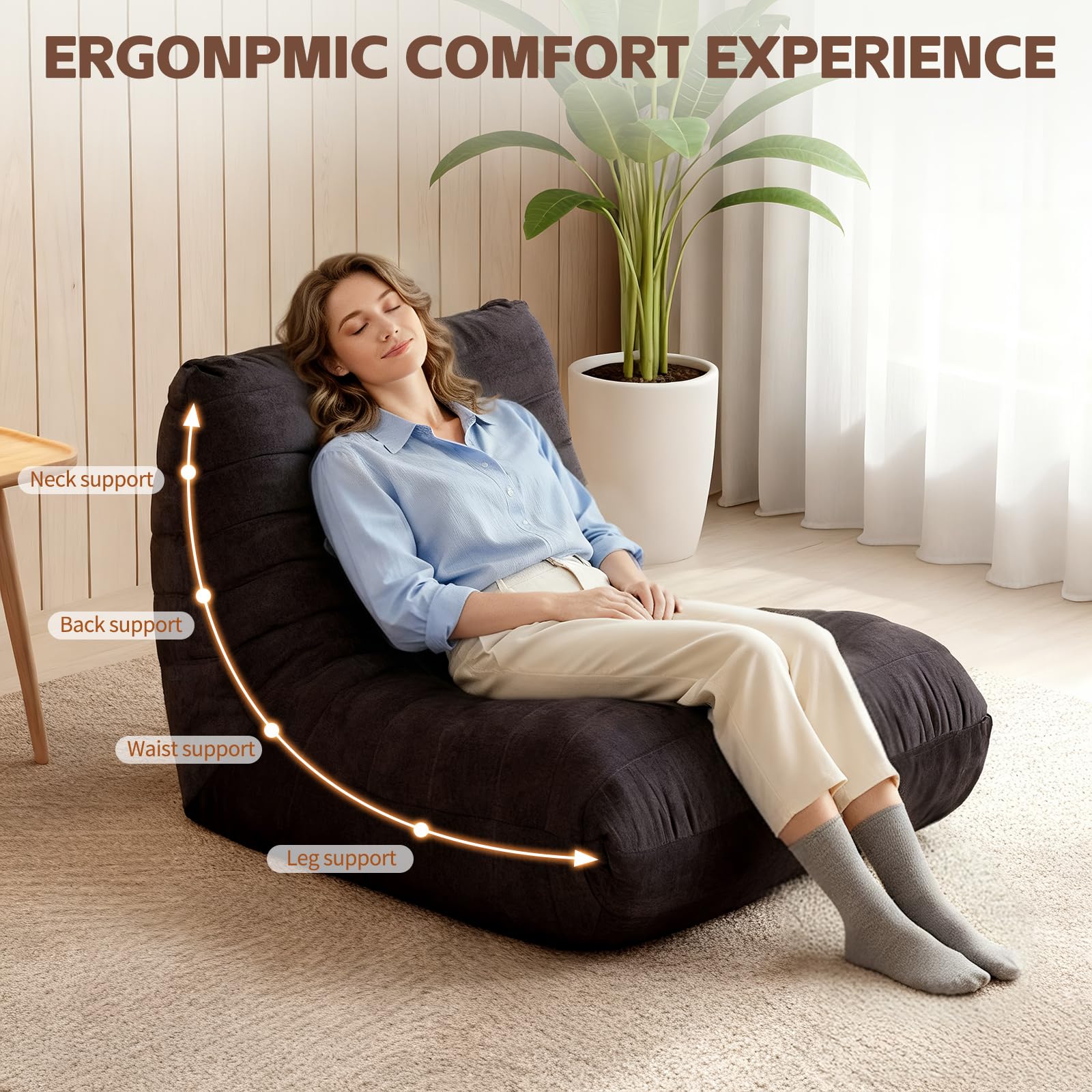 HealthRelife Sofá Puff para Adulto - Sillón Moderno XXL , Pera para Salón y Dormitorio con Relleno, para Leer y Jugar,color marrón