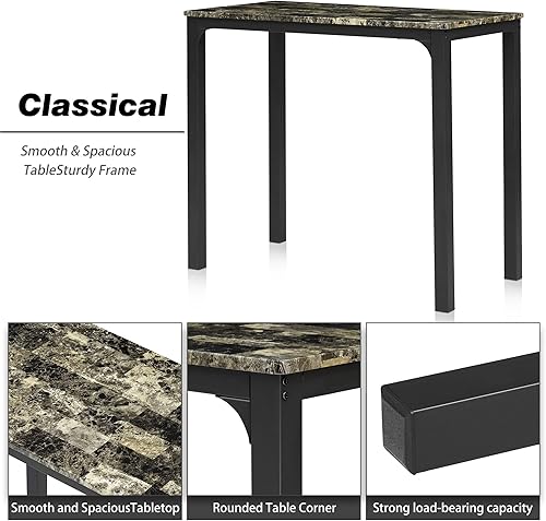 Miniatura 6 de VECELO Taburetes de mesa de bar, 3 piezas rectangulares de altura de cocina, pub, mesa, sala de estar, bistró, juego de comedor para 2, negro retro