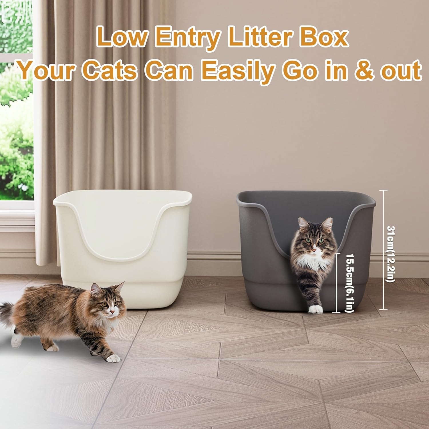 High Sides Cat Litter Box 24.6''Lx18.3''Wx12.2''H Jumbo Litter Pan for Multi Cats Households, Extra Large Open Big Cat Litter Box with High Wall Anti-Splashing for Kitty(Pack of 2)