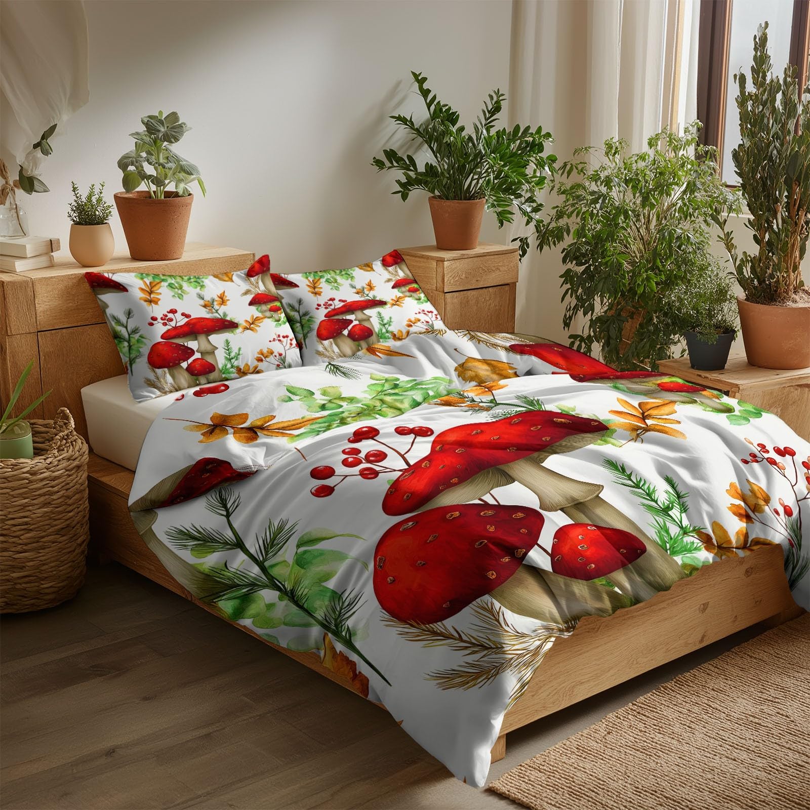 Parure de lit réversible champignons pour une décoration de chambre cosy