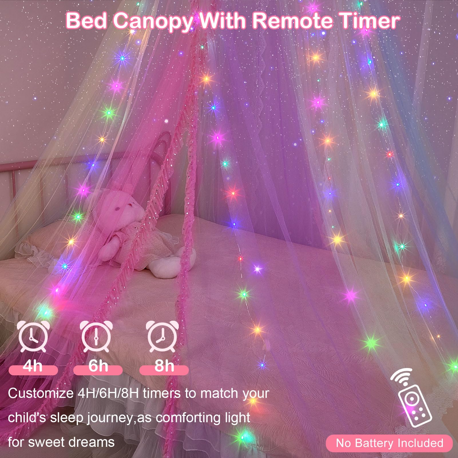 MHJY Baldacchino per Letto per Ragazze, Zanzariera per Letto per Bambini con Luci LED e Telecomando, Decorazione per Camera da Principessa, Accessori per Camera da Letto per Bambini