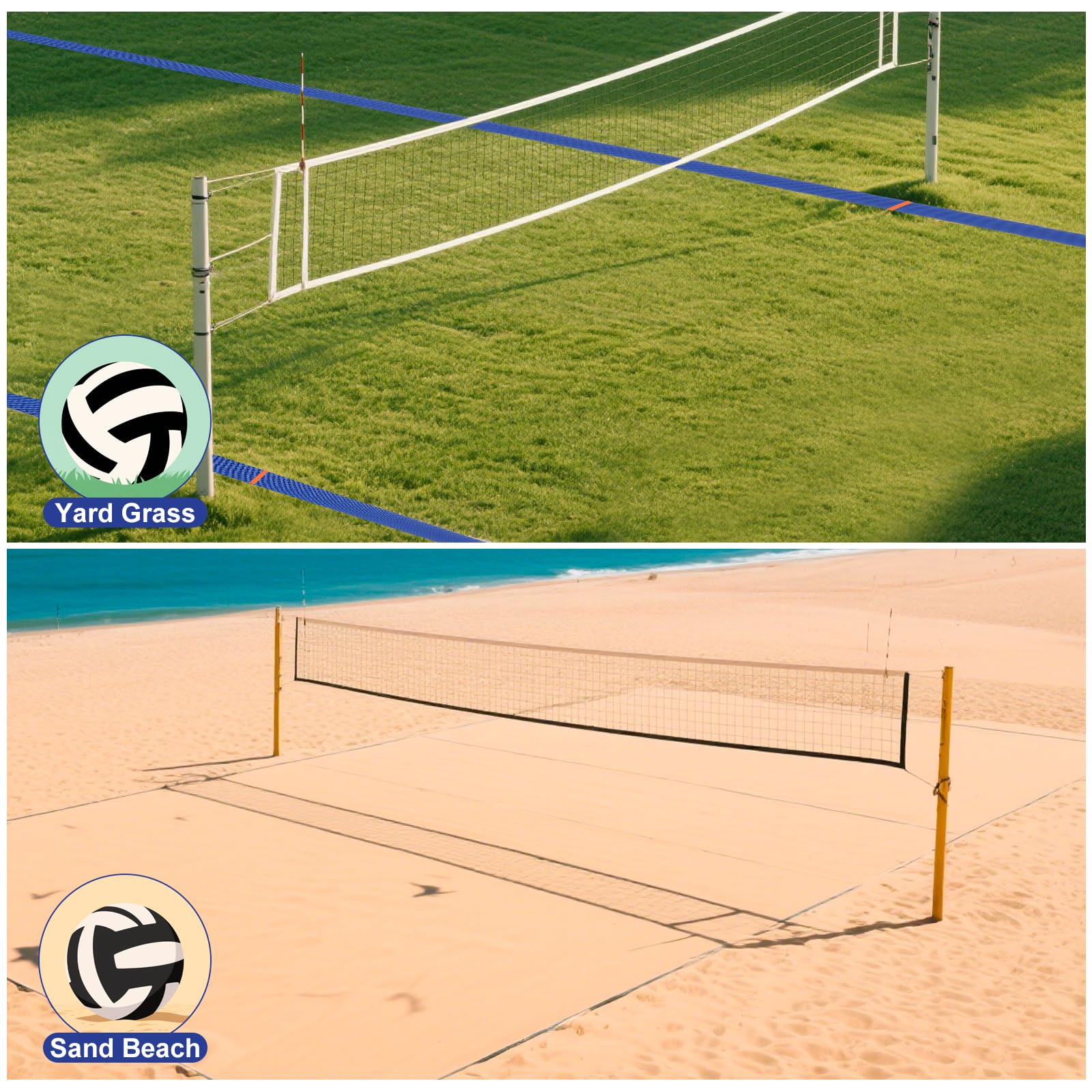 Línea de cancha de voleibol de playa, línea lateral y línea final, 16 x 8 m, voleibol de playa, tamaño oficial, juego de línea de cancha de voleibol de arena