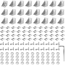 24 Set 3030 Series Aluminum Extrusion Profile Connector Silver | Includes 24pcs 2835 Corner Bracket, 48pcs M6 T-Slot Sliding Nuts & Hex Screw Bolt, 1 Wrench for 20S Aluminum Rail Accessories