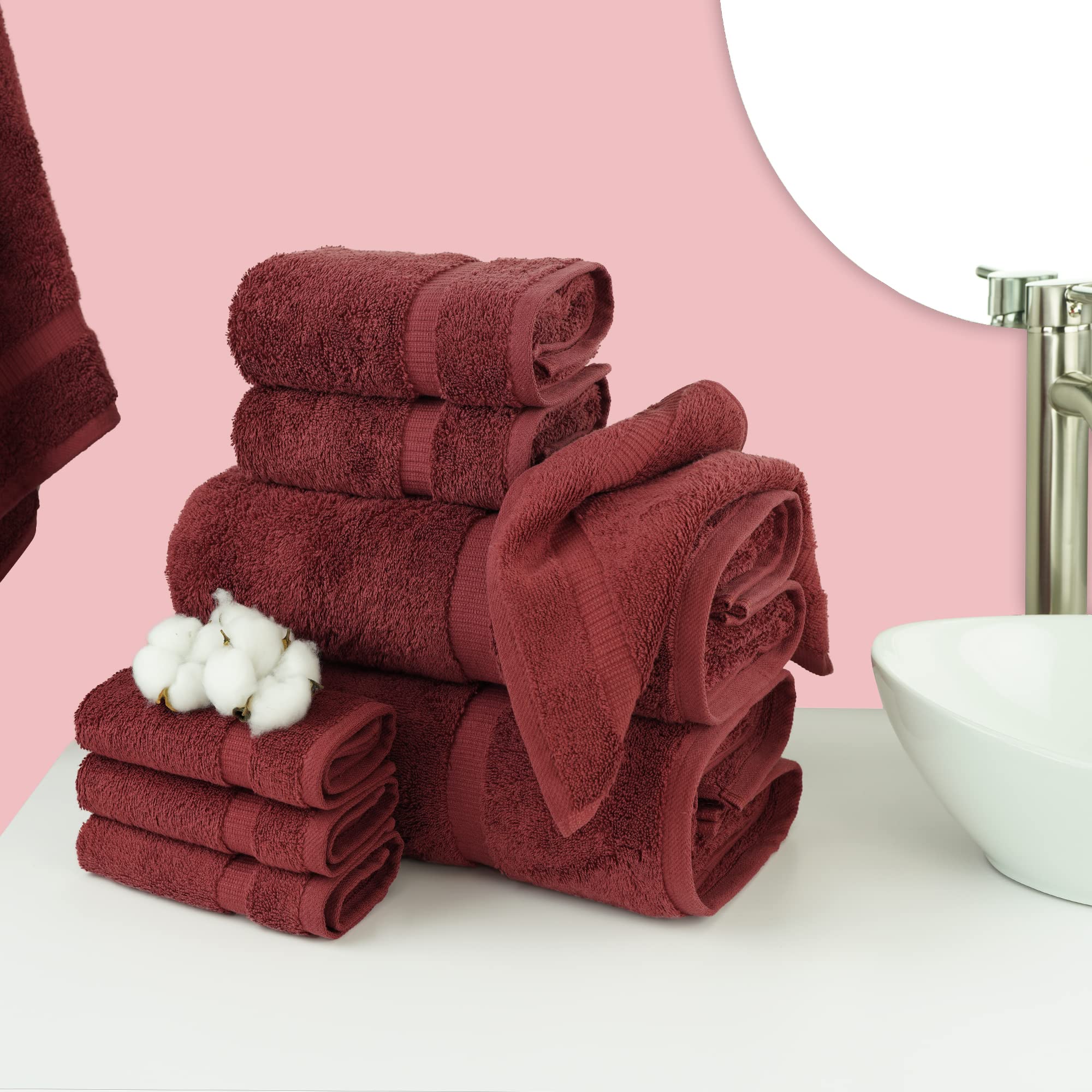 Chakir Turkish Linens Serviettes turques 100 % coton de qualité hôtelière et spa, douces et absorbantes (lot de 8 serviettes, canneberge)