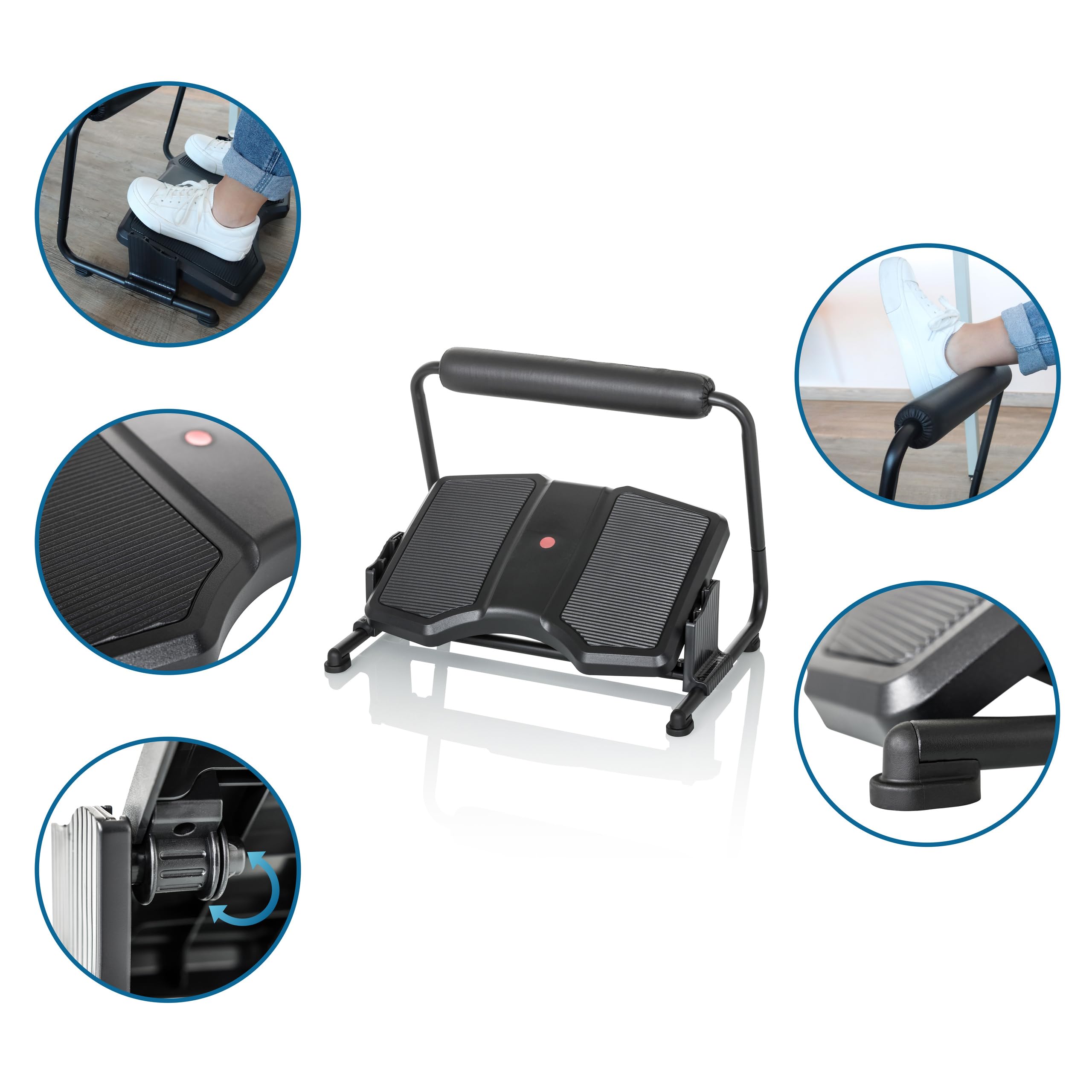 hjh OFFICE Repose-pieds Bureau PODI F noir Repose-pieds ergonomique réglable en hauteur & inclinable, repose-jambes inclus, 830111