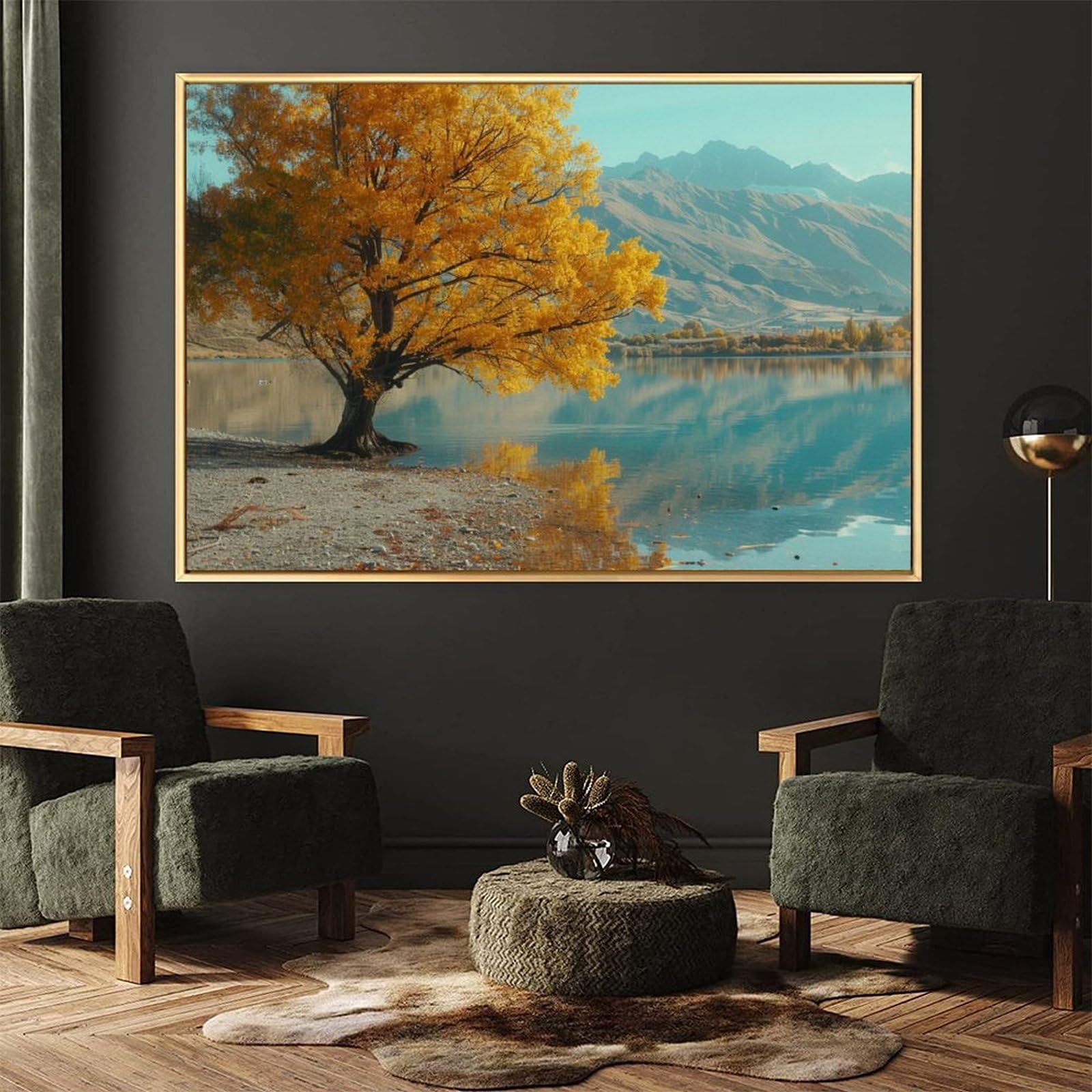 Amazon.co.jp: 絵画 黄色の落ち葉の秋の風景 アートパネル ポスター