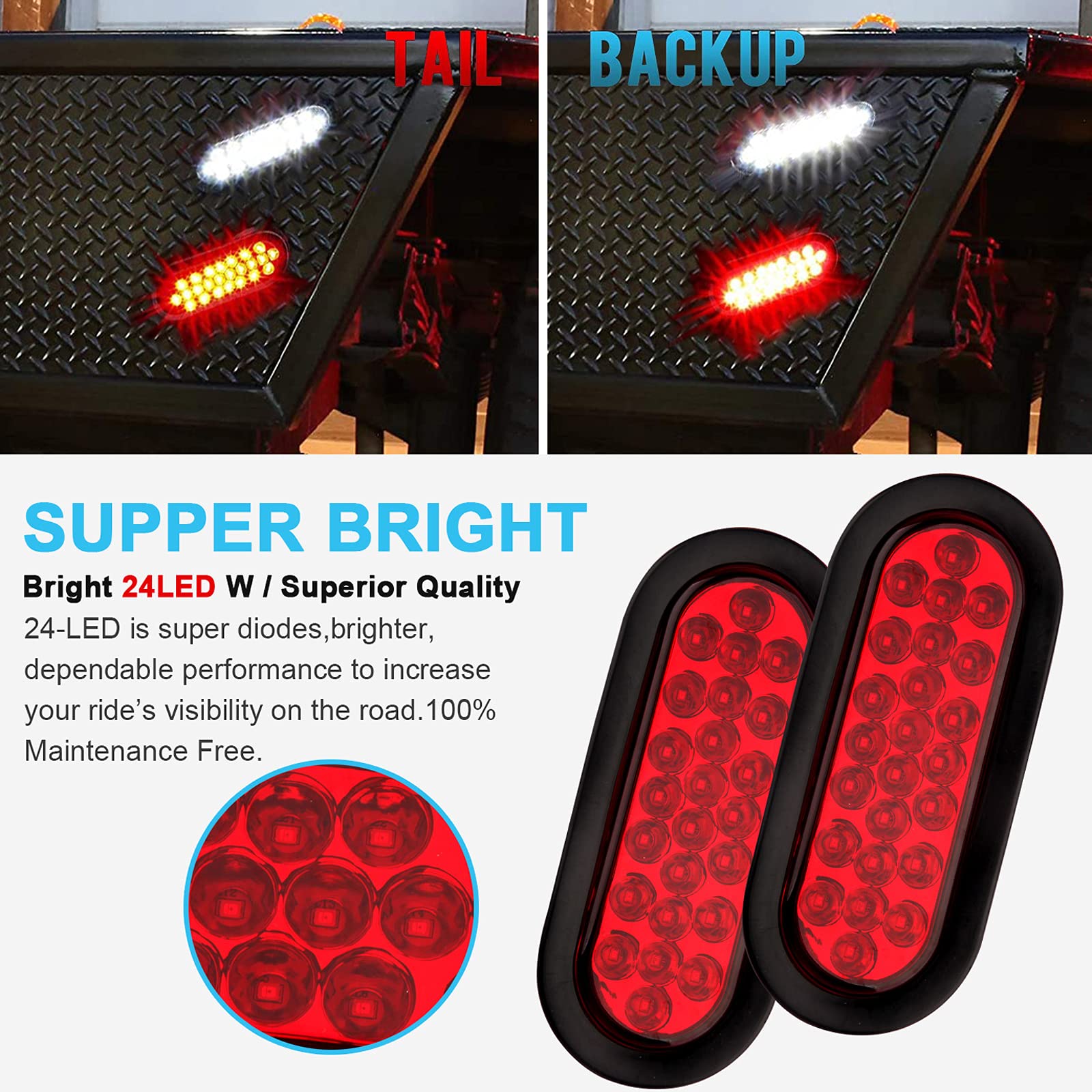 Amazon | 6インチ 楕円形 ストップターン テールライト 24 LED