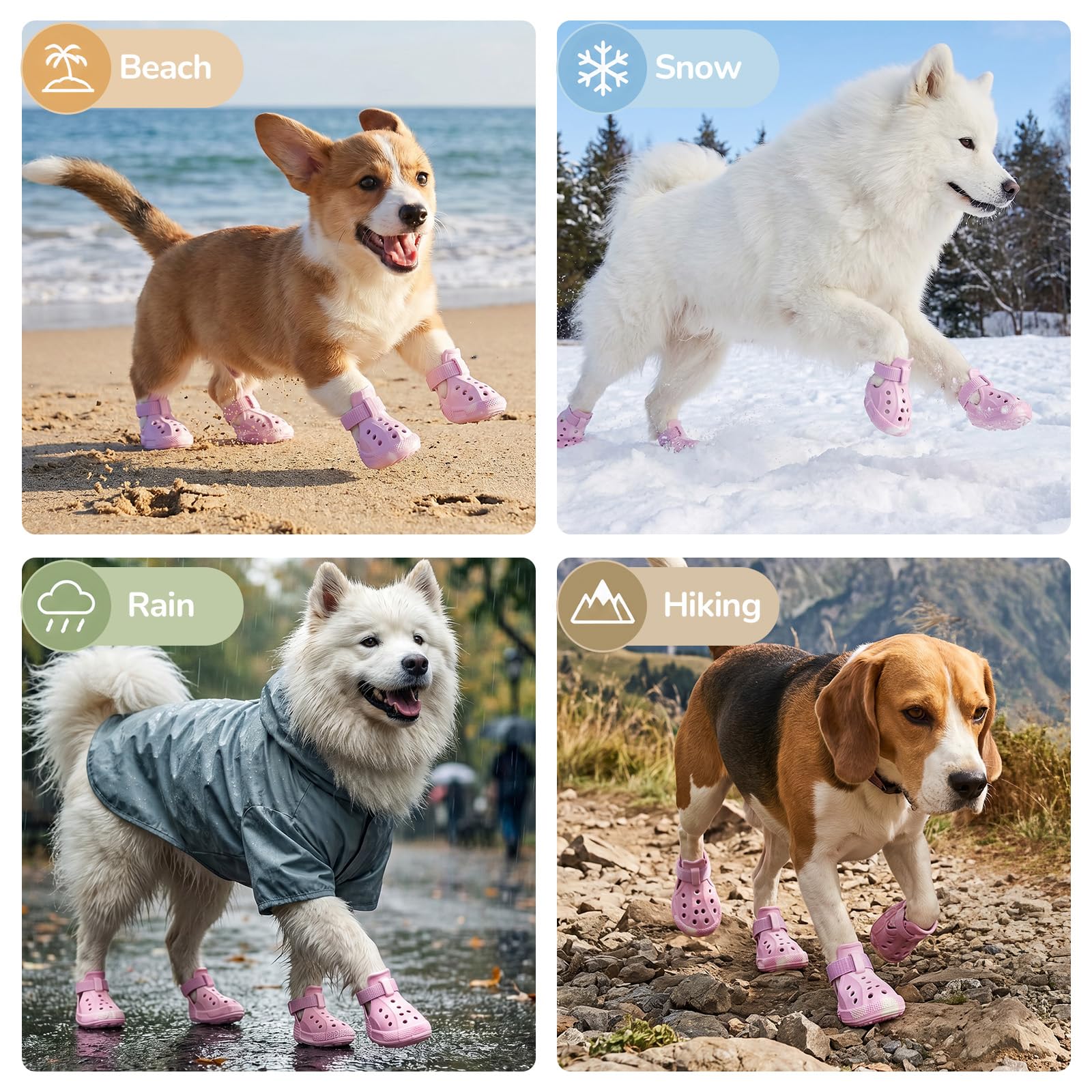 Hundeschuhe Sommer Pfotenschutz Outdoor Hundestiefel Hundesandalen Atmungsaktiv Dog Shoes rutschfest Hundeschuhe mit Verstellbare Reflektorstreife für kleine mittlere große Hunde Rosa Gr.8