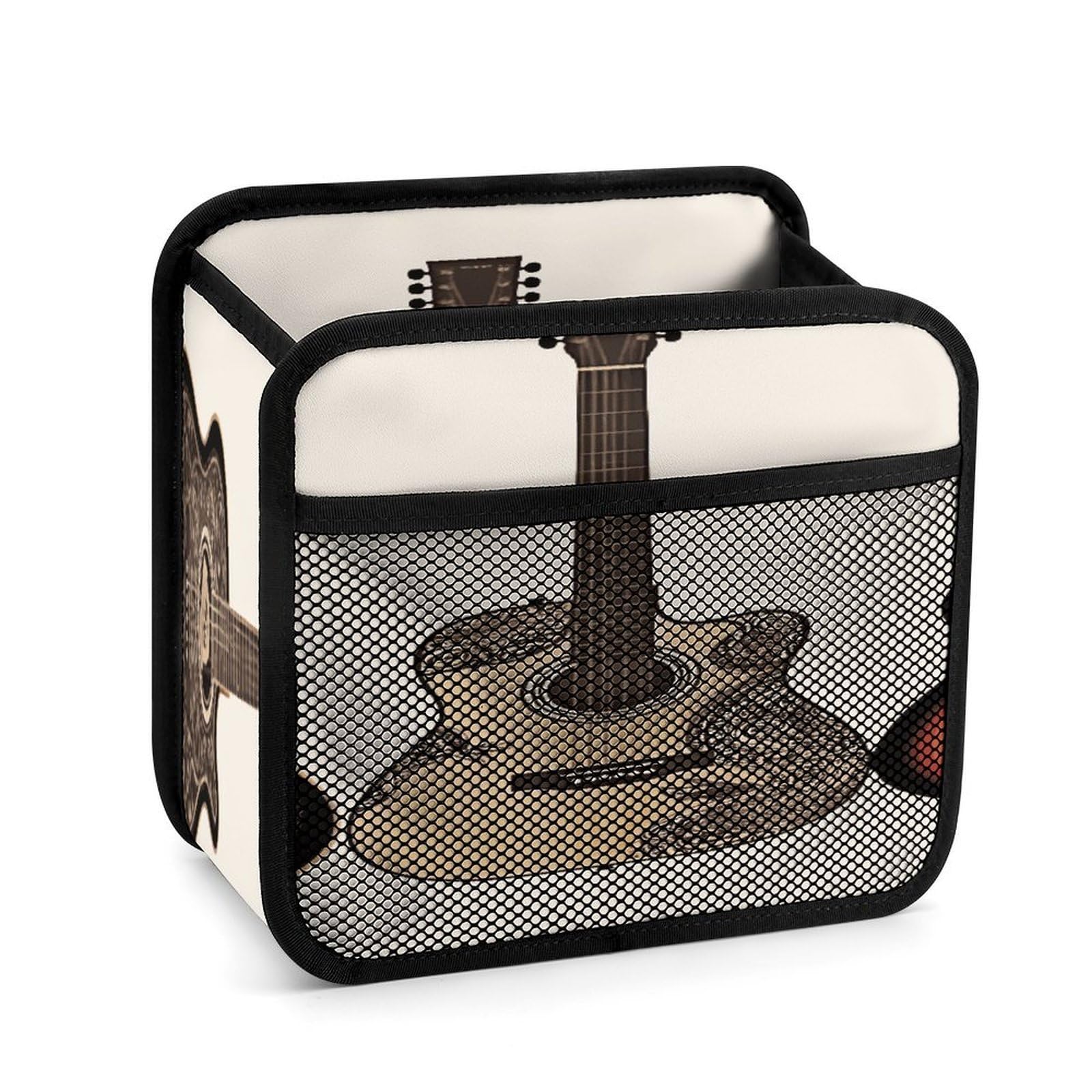 Btcowzrv Style Guitar Car Seat Back Organizer, Pu Leather Hanging Backseat Car Organizer With Elastic Mesh Pocket, Storage Bag For Most Vehicles