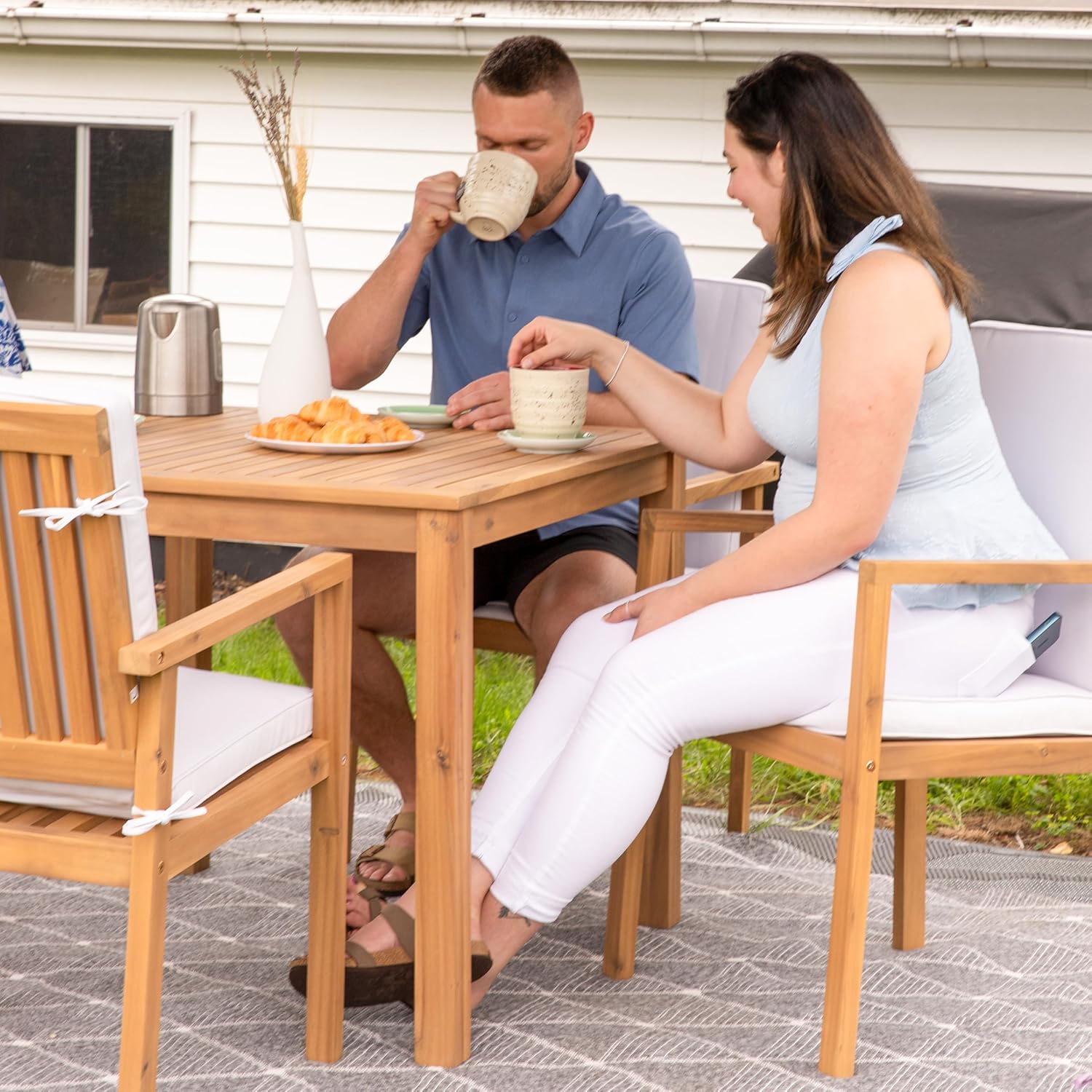 Sunnydaze 33.75" W Outdoor Dining Table for 4 - Rodanthe Acacia Wood Outdoor Table for Patio - Square - Natural Oil Finish - Seats 4 People