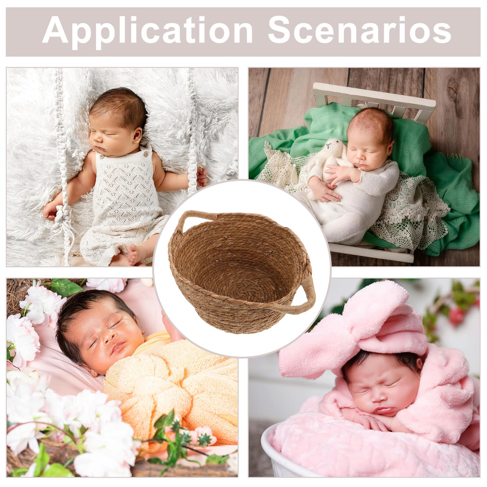 Cestino Fotografico Ragazzo Ragazza Intrecciato Mano con Manico Portatile e Versatile per Servizio Fotografico Decorazione Nursery e Regalo Shower Design Rustico Elegante