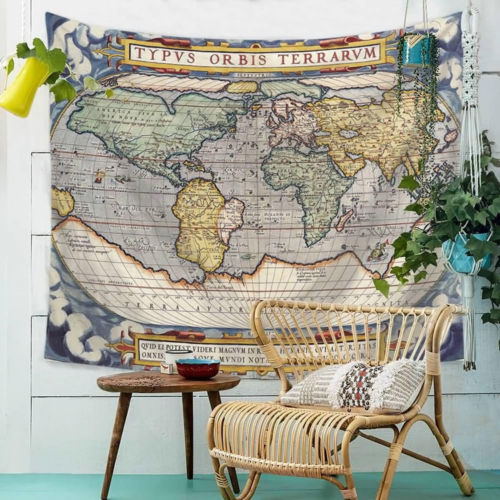 Wystrój pokoju w akademiku fantazyjny gobelin wielobarwna mapa świata mikrofibra na zewnątrz wisząca sztuka ścienna - szer. 230 x 150 cm (szer. x wys.)