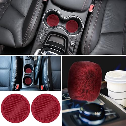Miniatura 5 de Frienda 6 Pieces Fluffy Car Accessories Set Bling Fluffy Steering Wheel Cover Soft Fuzz Handbrake Gear Shift Cover Bling Mirror Fuzz Car Pad