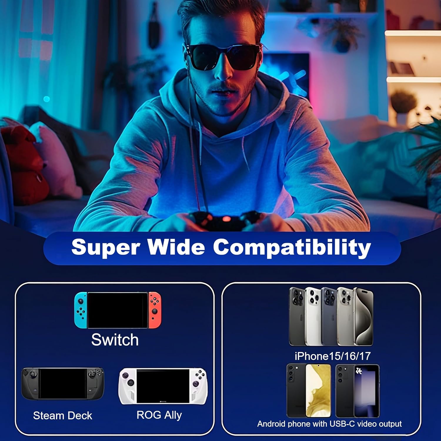 USB C to USB C Adapter, Charging and Play-4K60Hz/2K120Hz, Magnetic Fixing &100W Fast Charging for iPhone 17-15,Switch, ROG Ally, Steam Deck. Connected Viture/Rayneo/Xreal AR Glasses (Black)