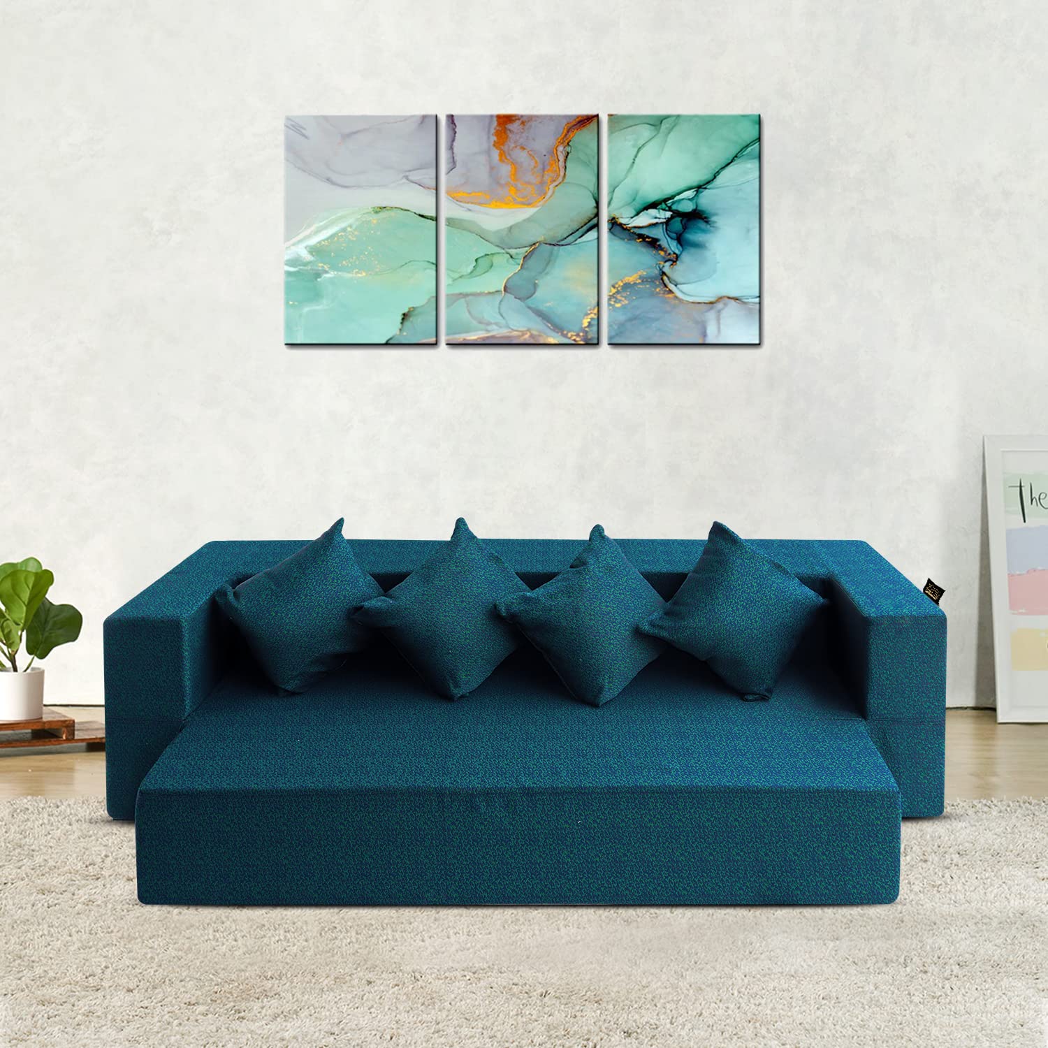 FRESH UP 4 Seater Sofa Cum Bed Polycotton Fabric 78x44x10 Inches Washable Cover with 4 Cushions, Low Floor Seating (Blue-Green, 78x44x10inches | 4 Sits and 2 Sleeps) 4-Person Sofa (B08YYK5SMD) Amazon Price History, Amazon Price Tracker