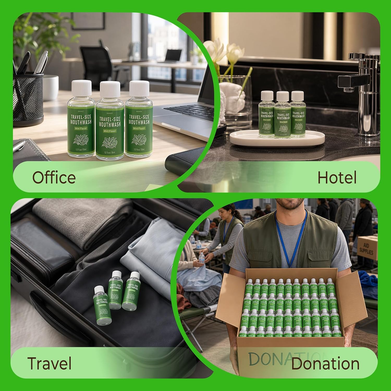 50 Pcs Travel Size Mouthwash Bulk, Portable Mouthwash, Mini Alcohol-Free, Mint Oral Rinse Fresh Mouth Wash Individual Bottle for Travel, Hotels, Office, On-The-Go, Donation 1.2oz/35ml
