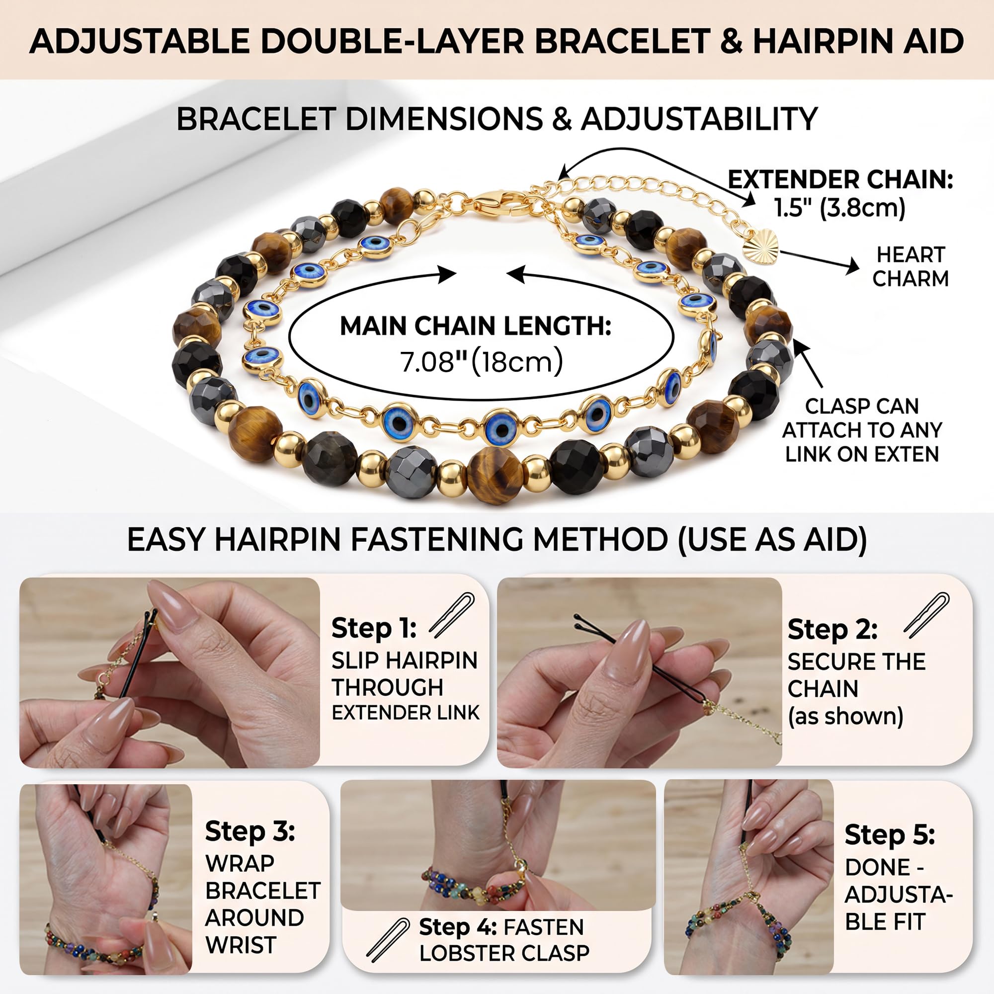 Farfume Bracelet en pierres naturelles pour femme, perles en pierre naturelle de 4 mm, gemmes travaillées à la main, bijoux idéaux en guise de cadeau