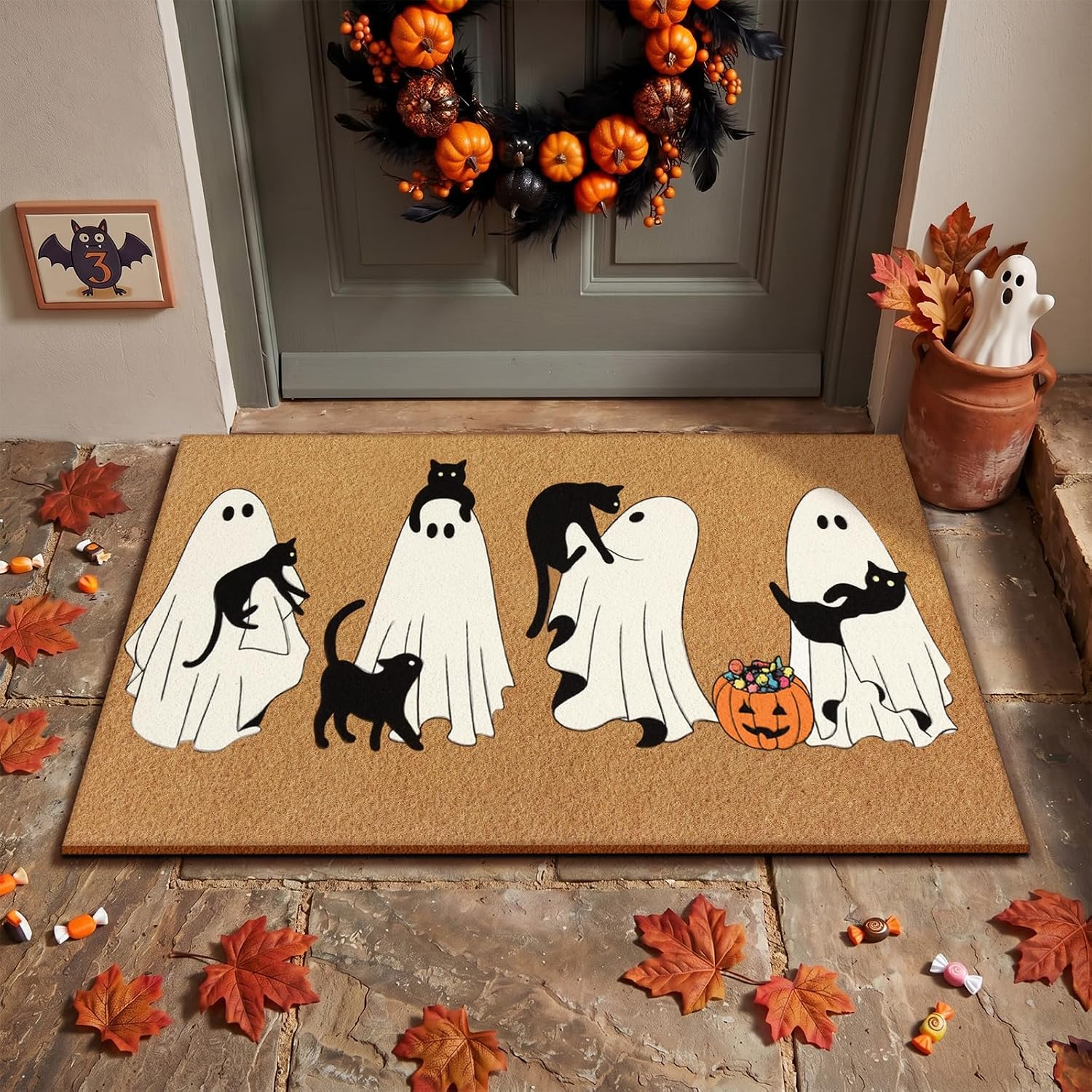Jenaai Halloween Doormat, 17 x 29 Inch Ghosts Welcome Mat