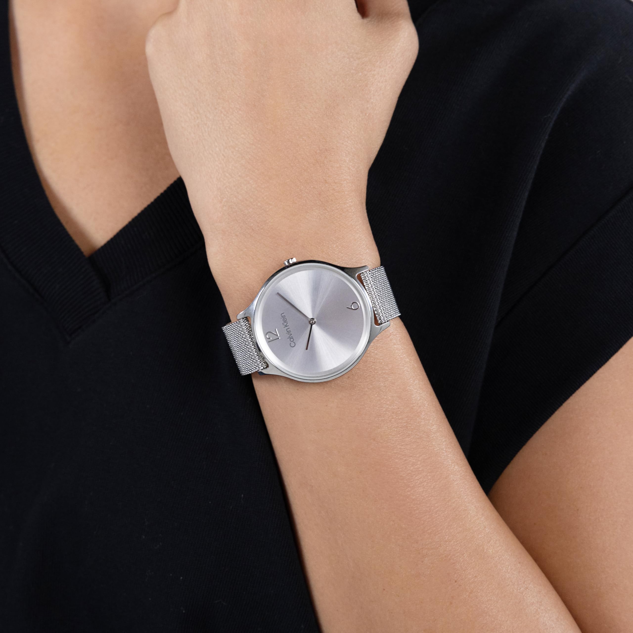 Calvin Klein Orologio Analogico al Quarzo per Donna Collezione Timeless Mesh 38mm con Bracciale in Acciaio Inossidabile a Maglia o in Pelle