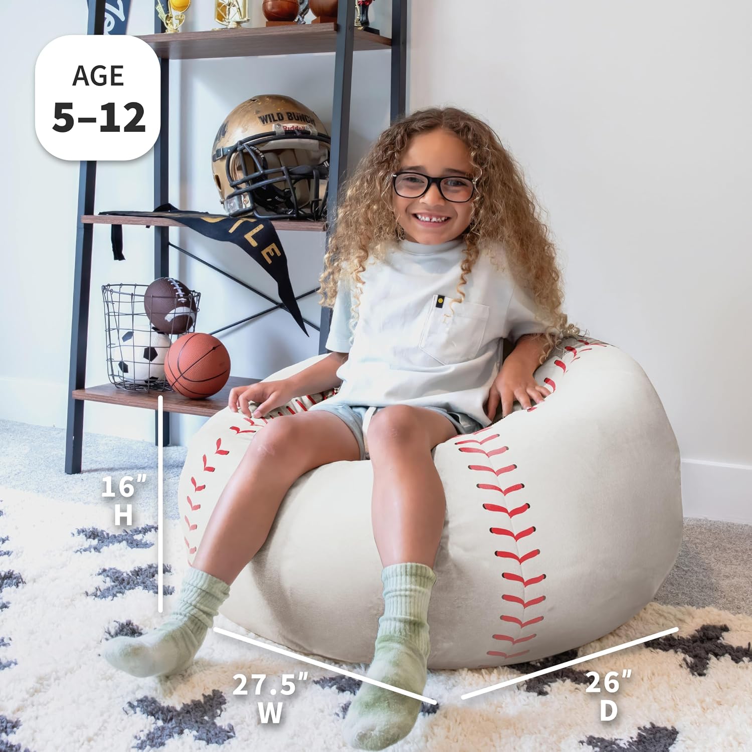 Big Joe Sports Ball Child-Sized Bean Bag Chair for Kids, 2 Pack, Baseball Plush, Ultra-Soft Lightweight Polyester Blend, 2.5 Foot Refillable image 3