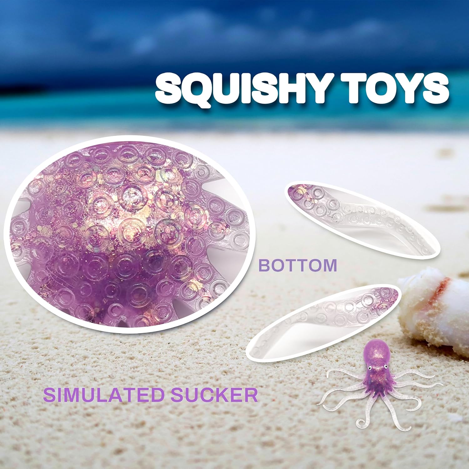 ZTATU Octopus Toy Stress Balls for Adults (1PCS) Squishy Fidget Toys Glitter Stress Ball, Sea Animals Squishy Ball, Stress Relief Kids Party Favors Sensory Fidget, Easter Basket Stuffers