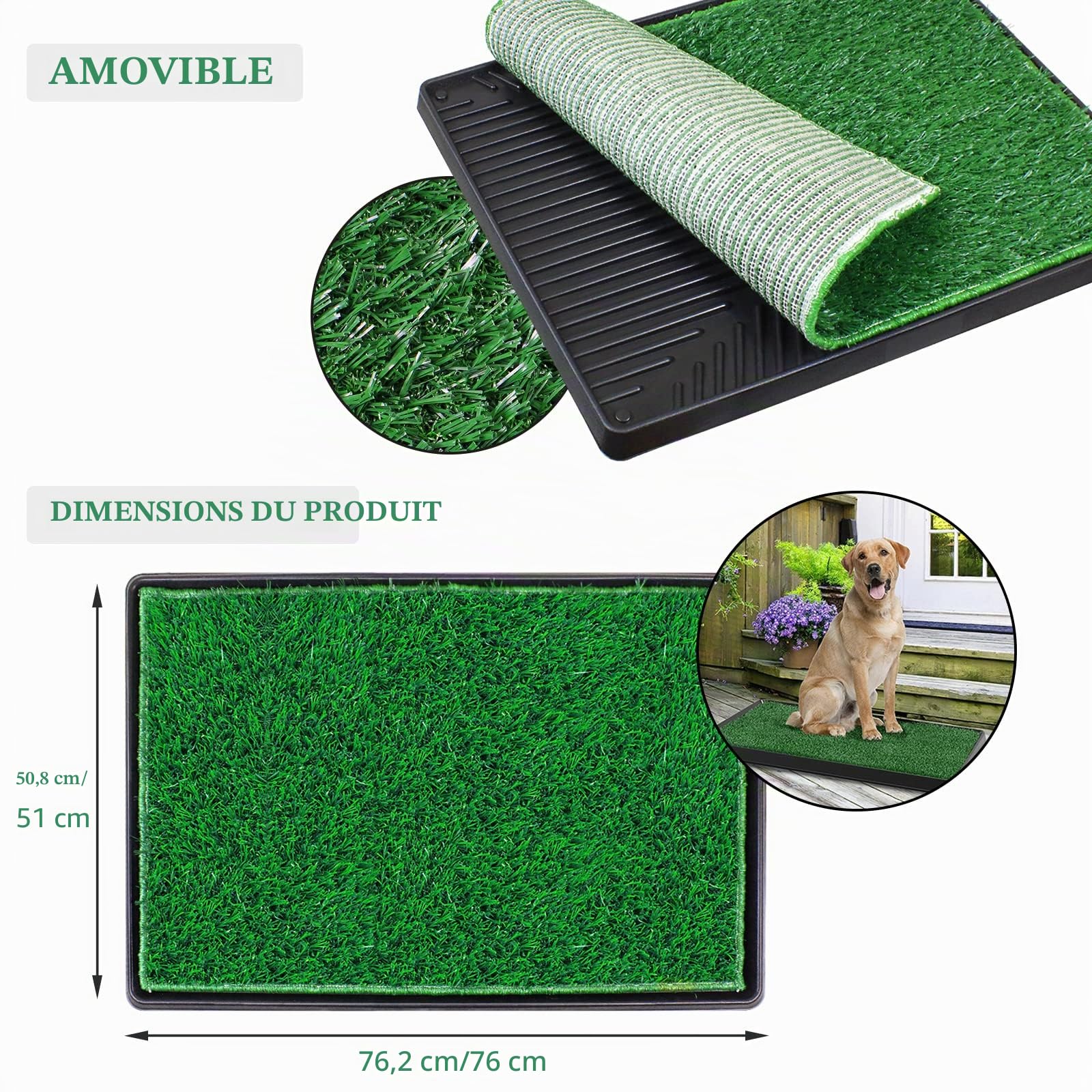 BRIAN & DANY 76 x 51 cm Toilette pour Chien, Bac à Litières avec Deux Tapis en Gazon Artificiel