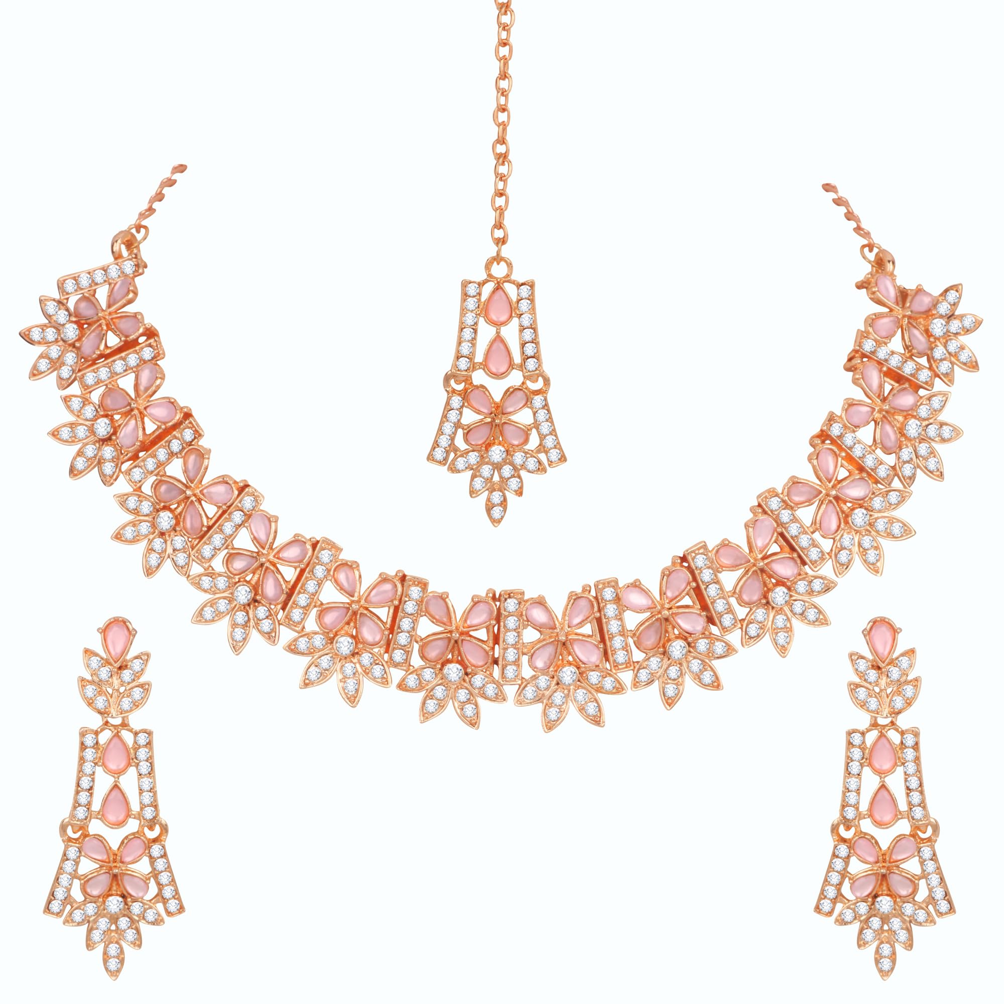 Atasi International Gold Plated Pink Peach Color Crystal Necklace Jewellery Set for Women/Girls Suited for Party, Wedding, Engagement (MP5738) (B0CLJ3VS94) Amazon Price History, Amazon Price Tracker