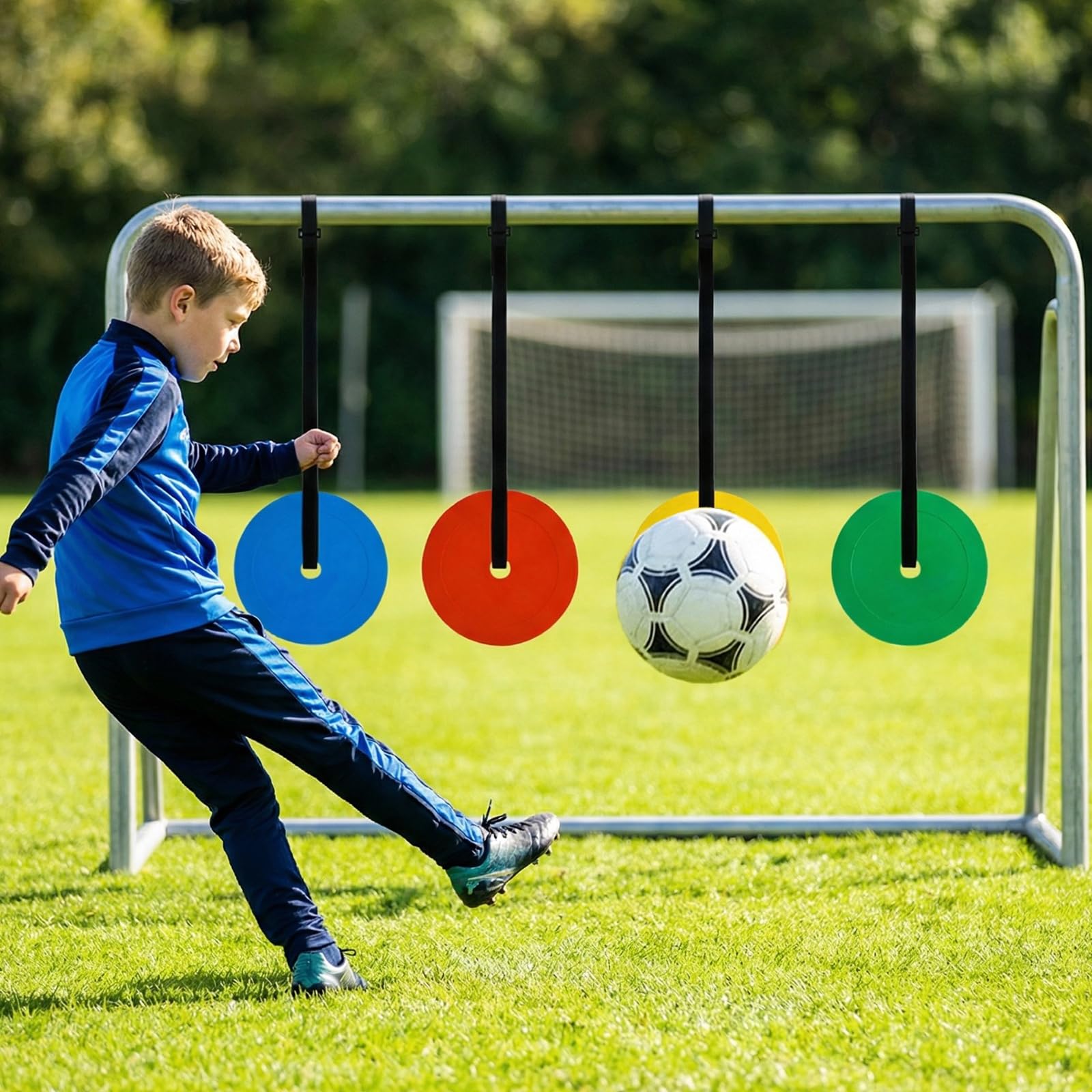 Obiettivi di Calcio, 4 Pezzi 15 cm Scopo del Calcio Esterno, Dischi bersaglio e Cinghie Regolabili per Gabbia di Calcio Pieghevole, Bersagli di Tiro Attrezzature di Allenamento per Migliorare la